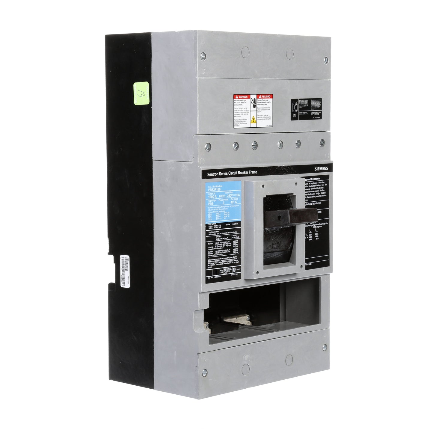 Siemens PD63F160 Circuit Breaker | 600V 1600A 3P 50kA@480V Feed-Thru Sentron Series