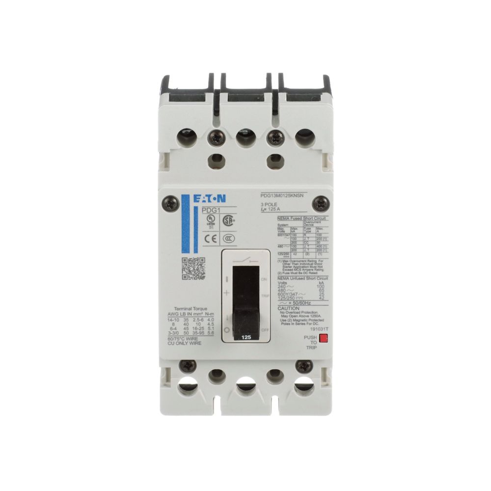 Eaton PDG13G0125KNSJ Circuit Breaker | 600V 125A 3P 35kA@480V Feed-Thru