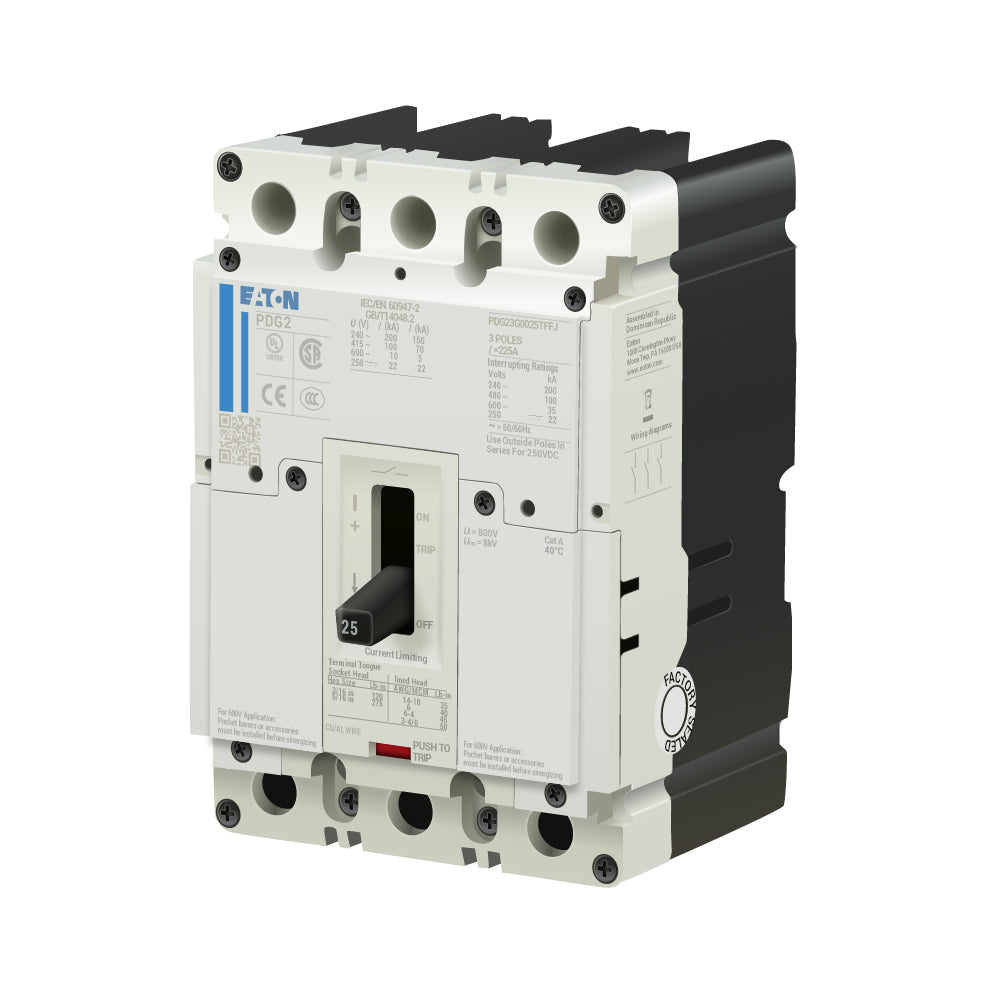Eaton PDG23G0025TFFL Circuit Breaker | 600V 25A 3P 35kA@480V Bolt-On Power Defense Series