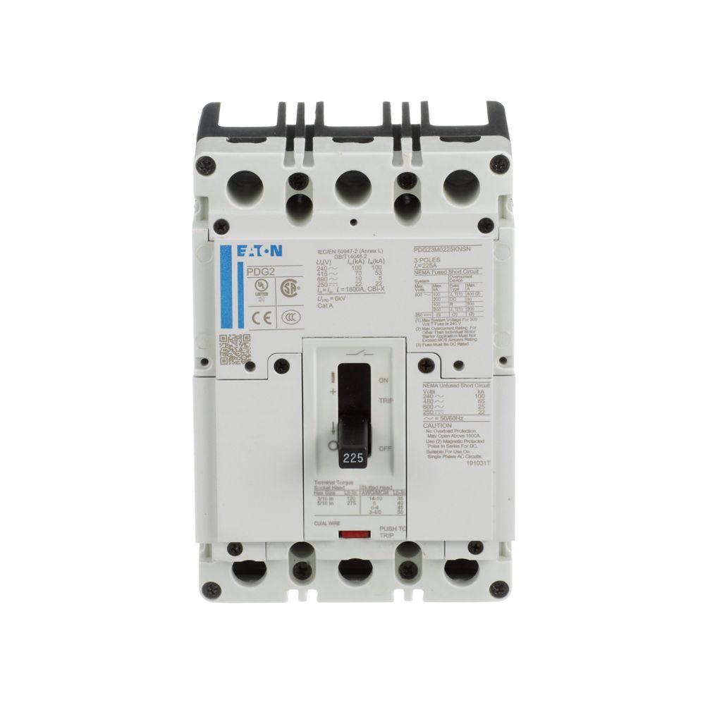 Eaton PDG23M0225KNSL Circuit Breaker | 600V 225A 3P 65kA@480V Bolt-On Power Defense Series