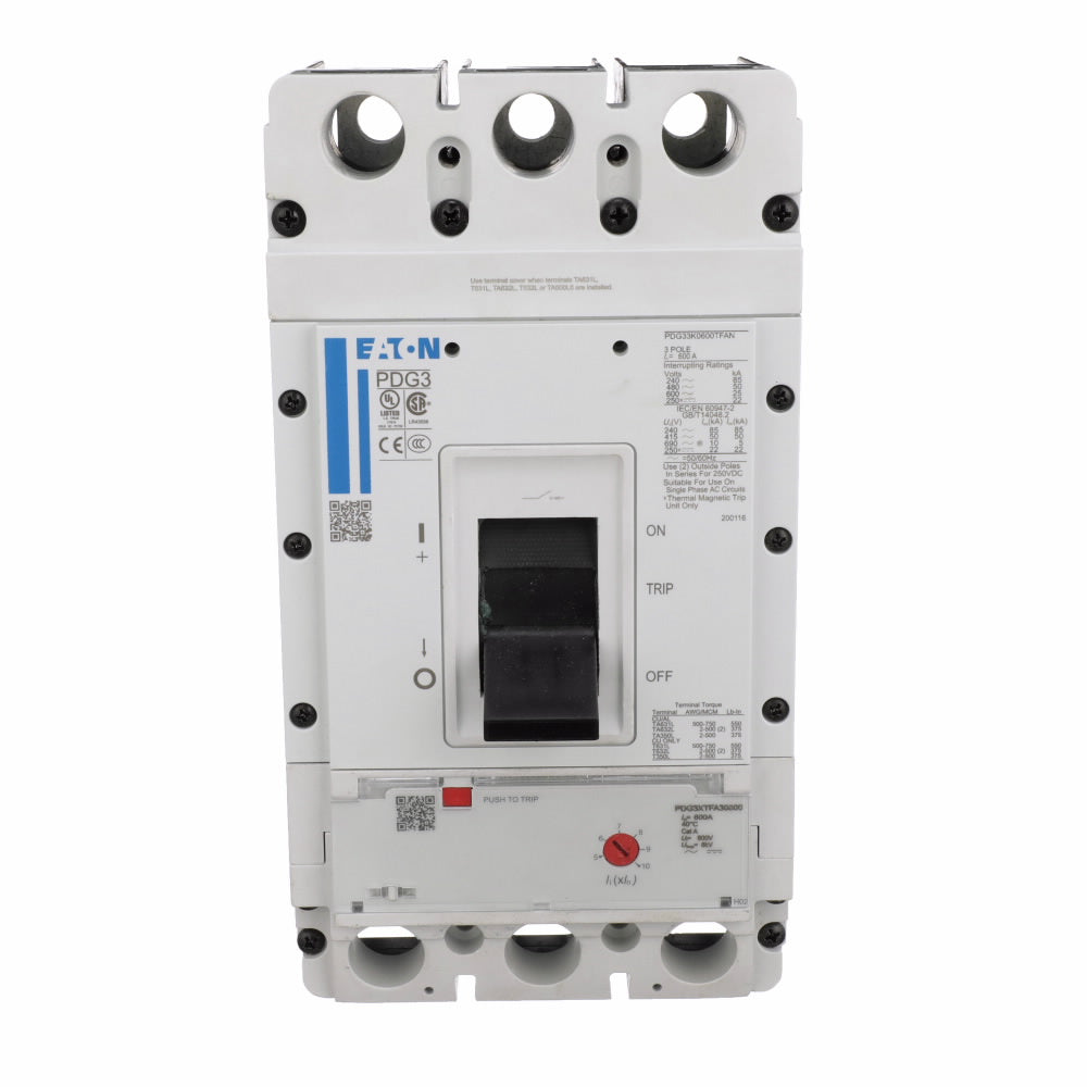 PDG33G0500TFAJ - Cutler Hammer Feed-Thru 600V 500A 3 pole circuit breaker 35kA@480V - Essential Electric Supply