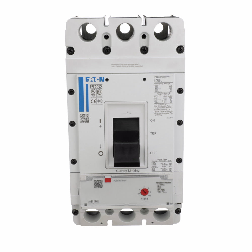 PDG33M0500TFAJ - Cutler Hammer Feed-Thru 600V 500A 3 pole circuit breaker 65kA@480V - Essential Electric Supply