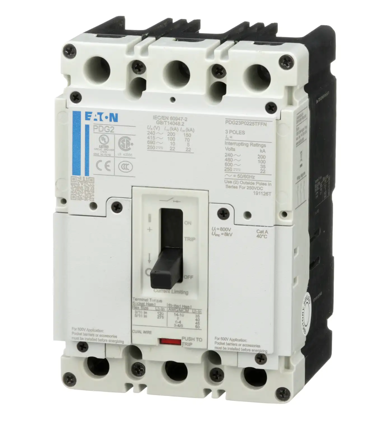 Eaton PDG23M0060TFFL Bolt On 60A 600V 3 Pole Circuit Breaker 65kA@480V - Essential Electric Supply