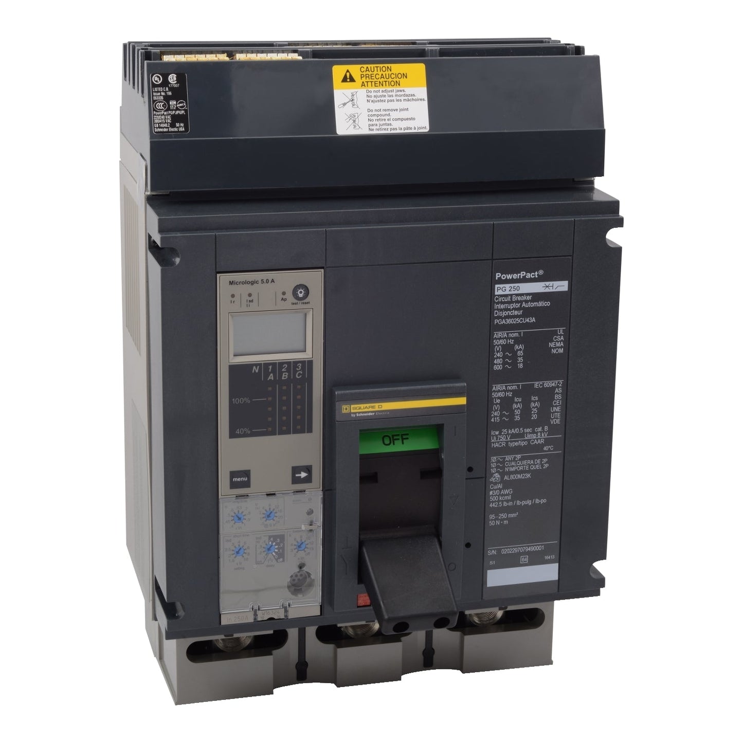 Square D PGA36060U33A Circuit Breaker | 600V 600A 3P 35kA@480V Feed-Thru