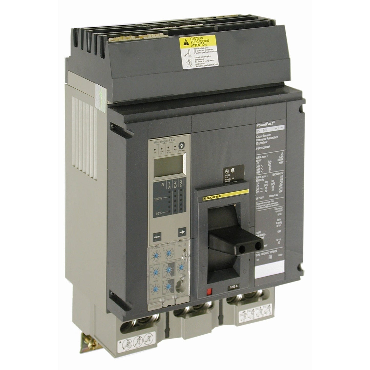 Square D PJA36120U64AE1 Circuit Breaker | 600V 1200A 3P 65kA@480V I-Line Style Plug-In Powerpact
