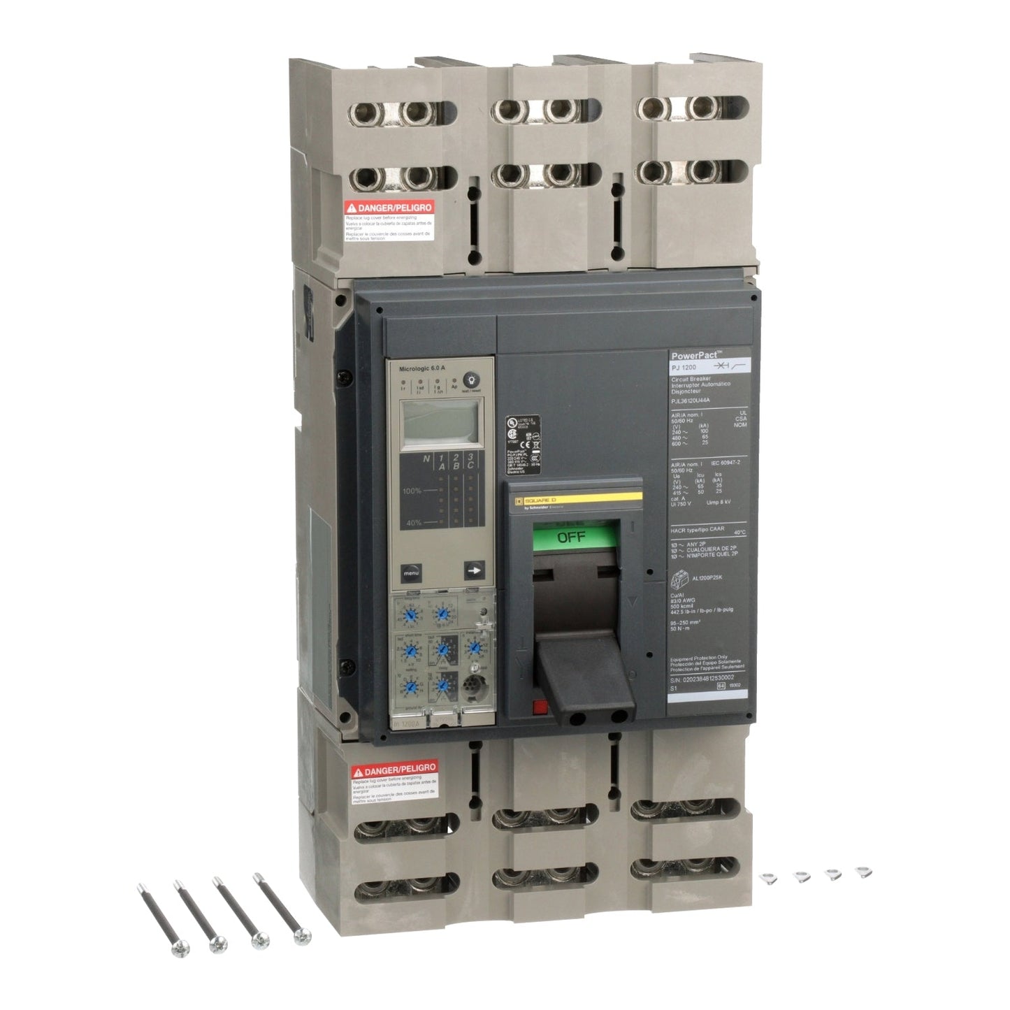 Square D PJL36120U44A Circuit Breaker | 600V 1200A 3P 65kA@480V Feed-Thru Powerpact