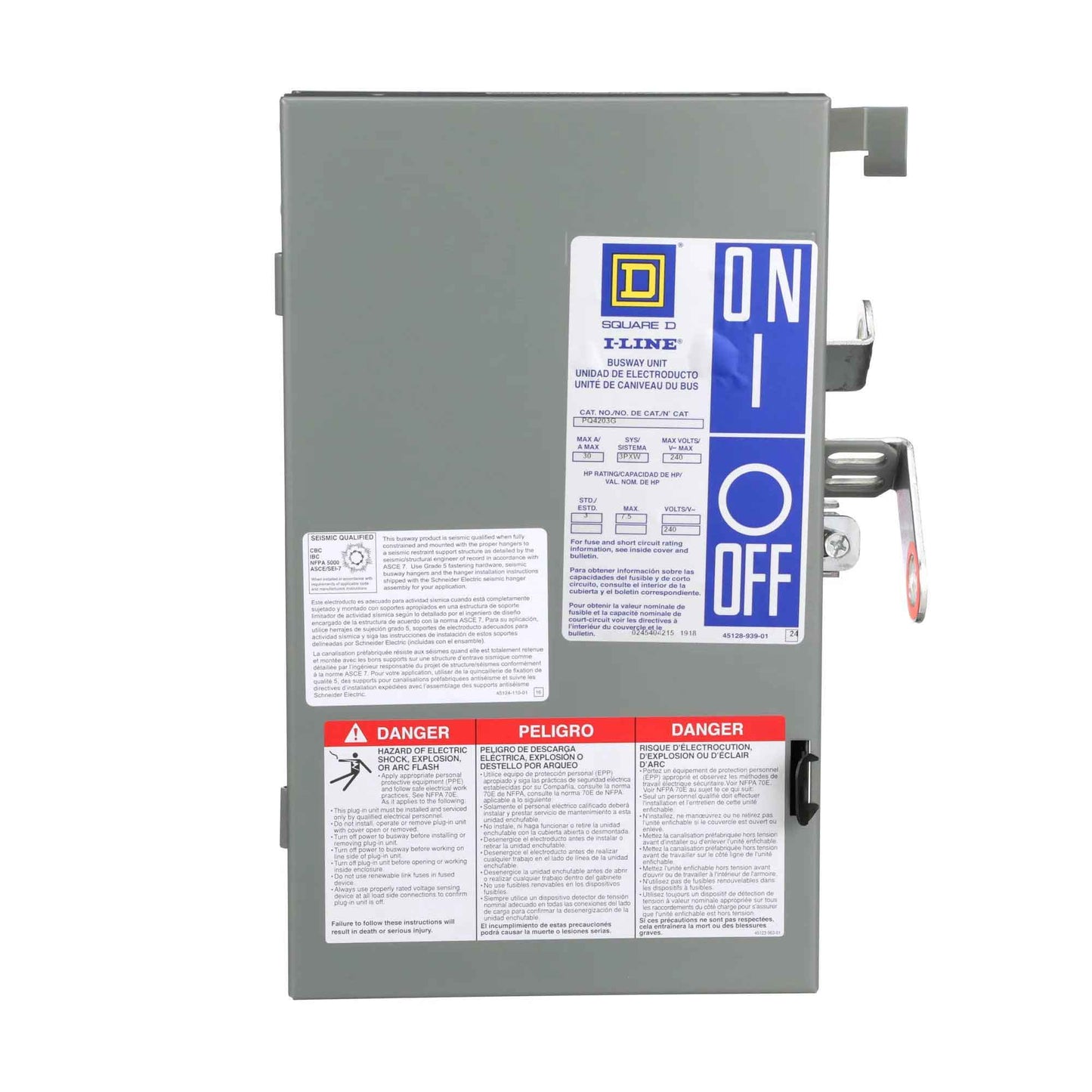 Square D PQ4203G Bus Plug | 240V 30A 3P 200kA I-Line