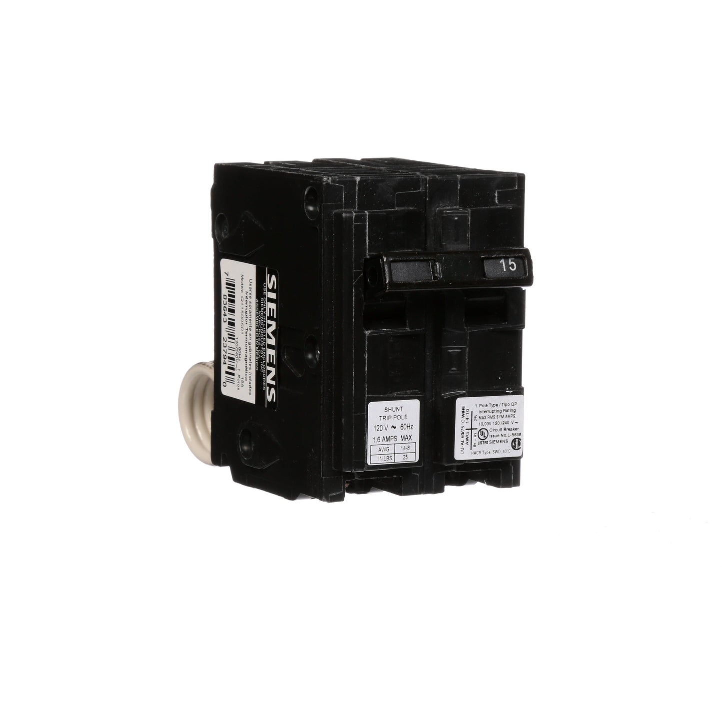 Siemens Q11500S01 Circuit Breaker | 120V 15A 1P 10kA@120V Plug-In Q Series