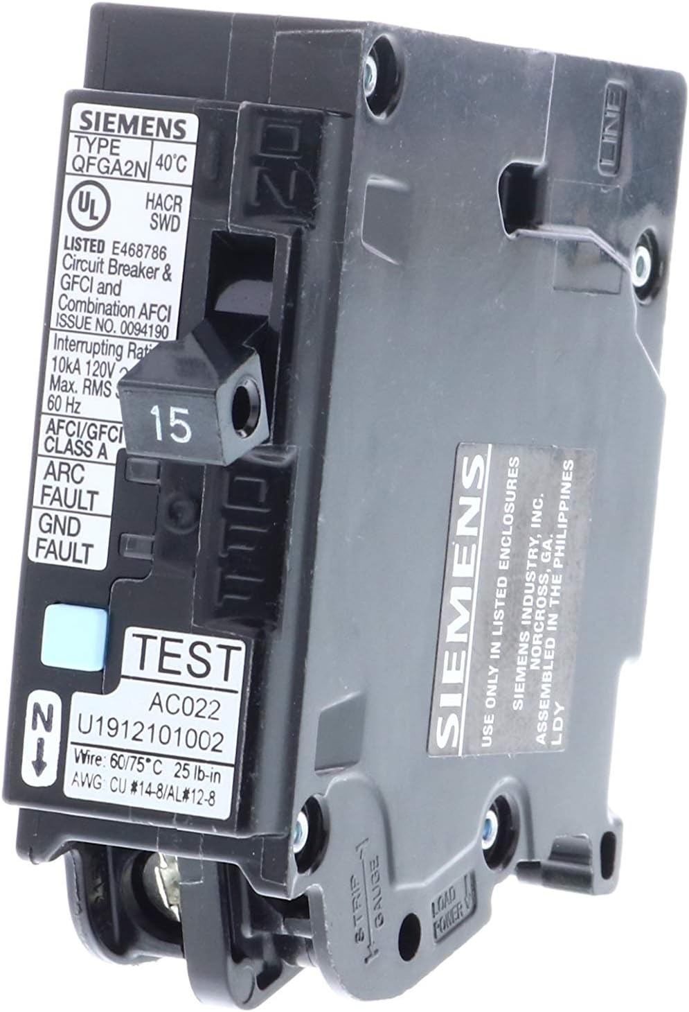 Q115DFN - Siemens Plug-In 120/240V 15A 1 pole circuit breaker 10kA@120V - Essential Electric Supply