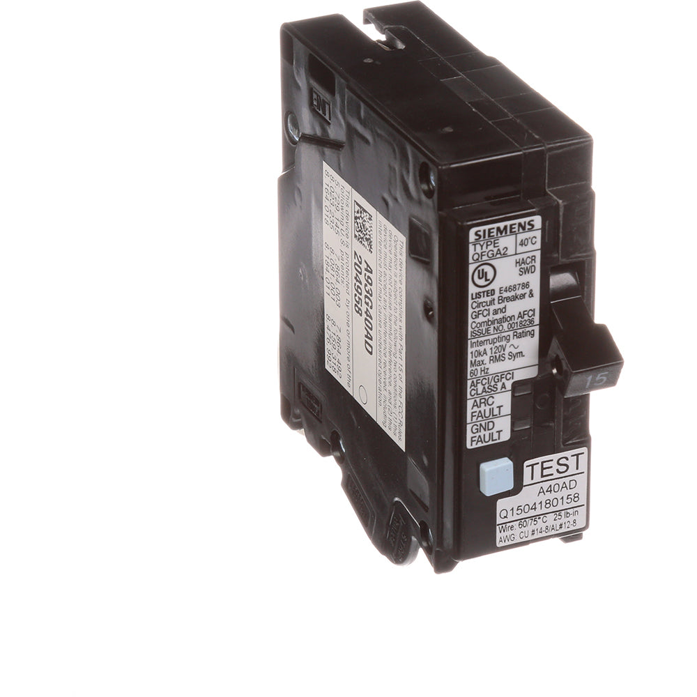 Siemens Q115DF Circuit Breaker | 120V 15A 1P 10kA@120V Plug-In Q Series