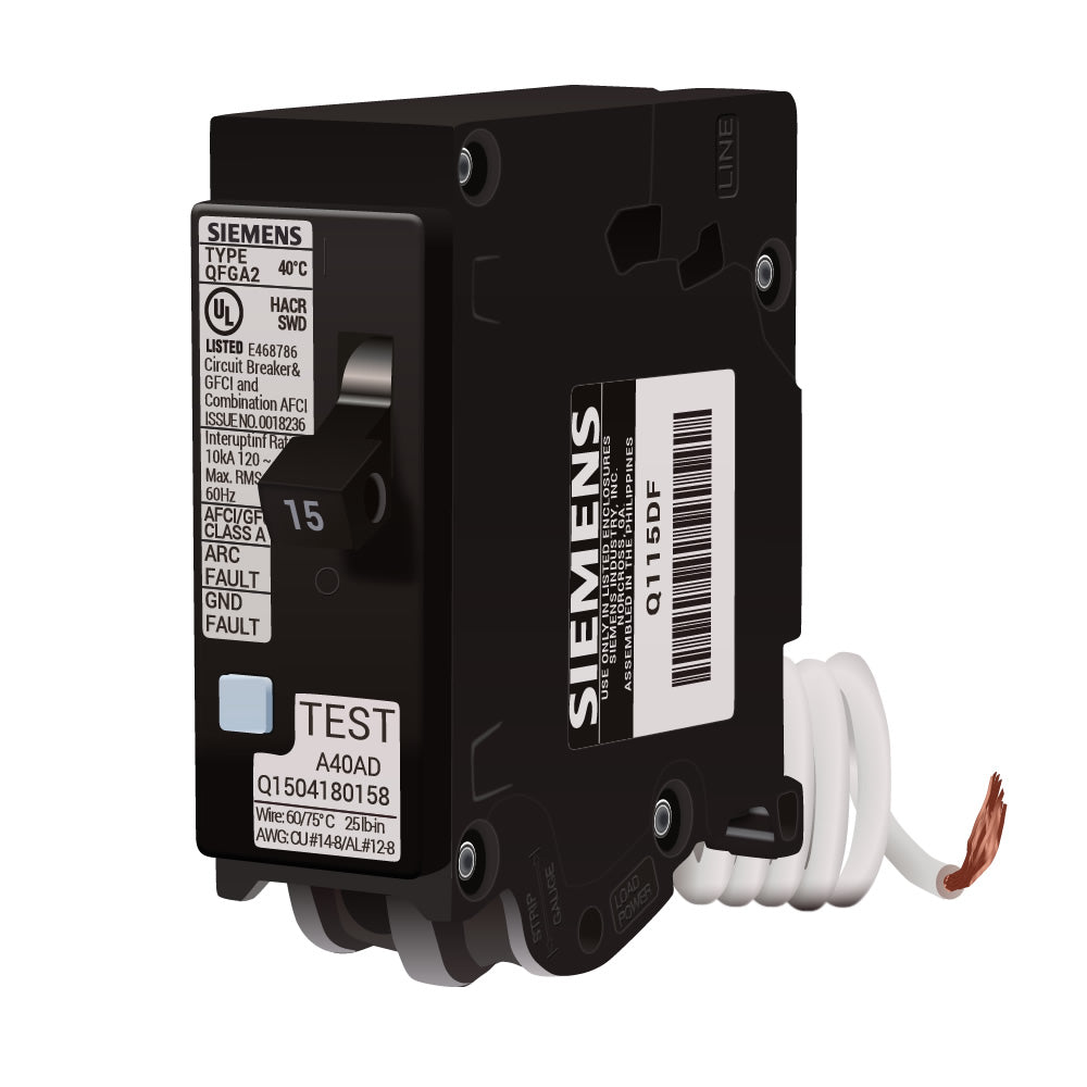 Siemens Q115DF Circuit Breaker | 120V 15A 1P 10kA@120V Plug-In Q Series