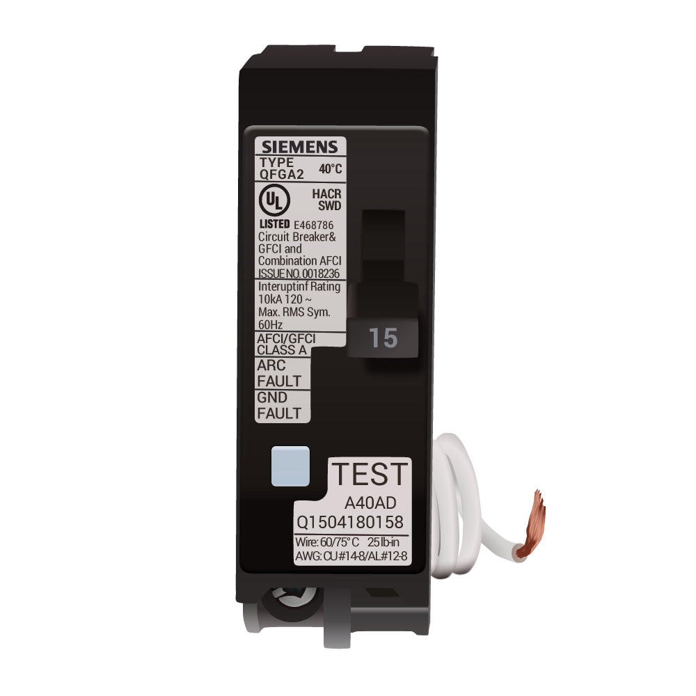 Siemens Q115DF Circuit Breaker | 120V 15A 1P 10kA@120V Plug-In Q Series