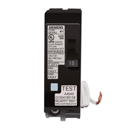 Siemens Q115DF Circuit Breaker | 120V 15A 1P 10kA@120V Plug-In Q Series