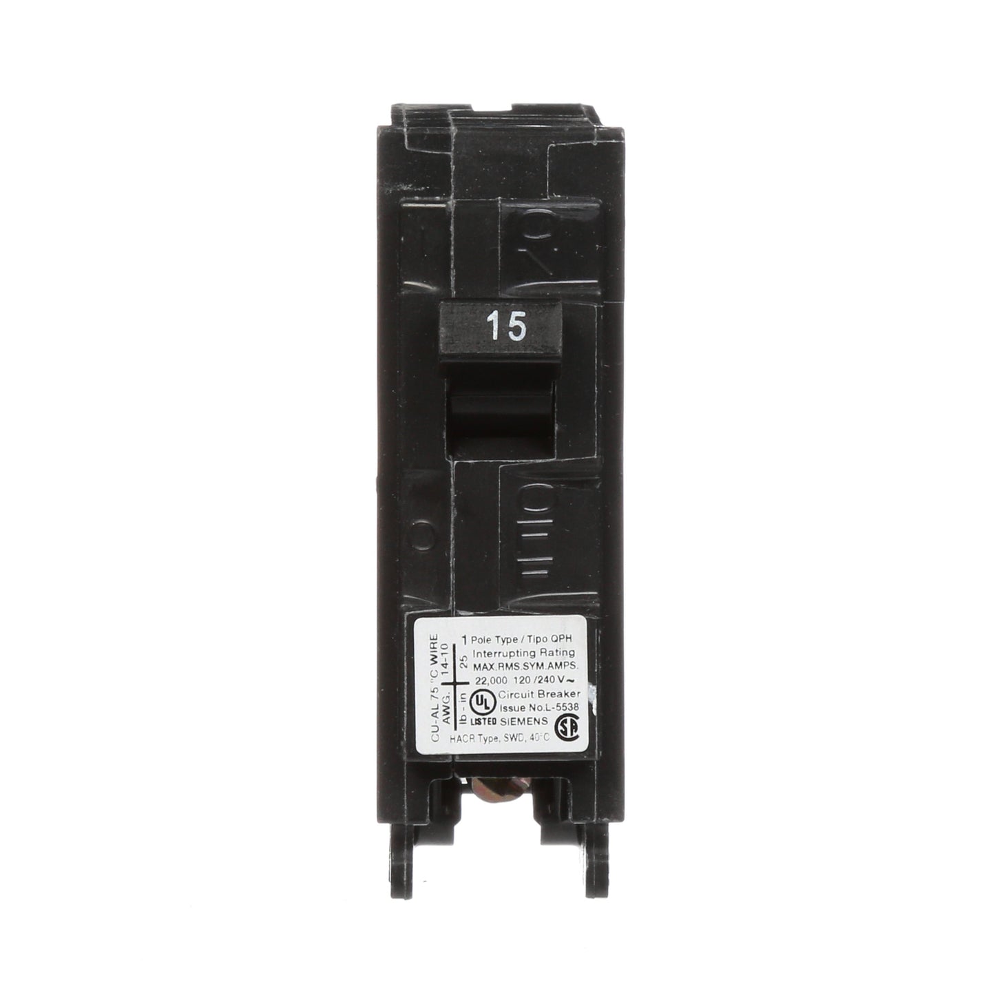 Siemens Q115H Circuit Breaker | 120V 15A 1P 22kA@120V Plug-In Q Series