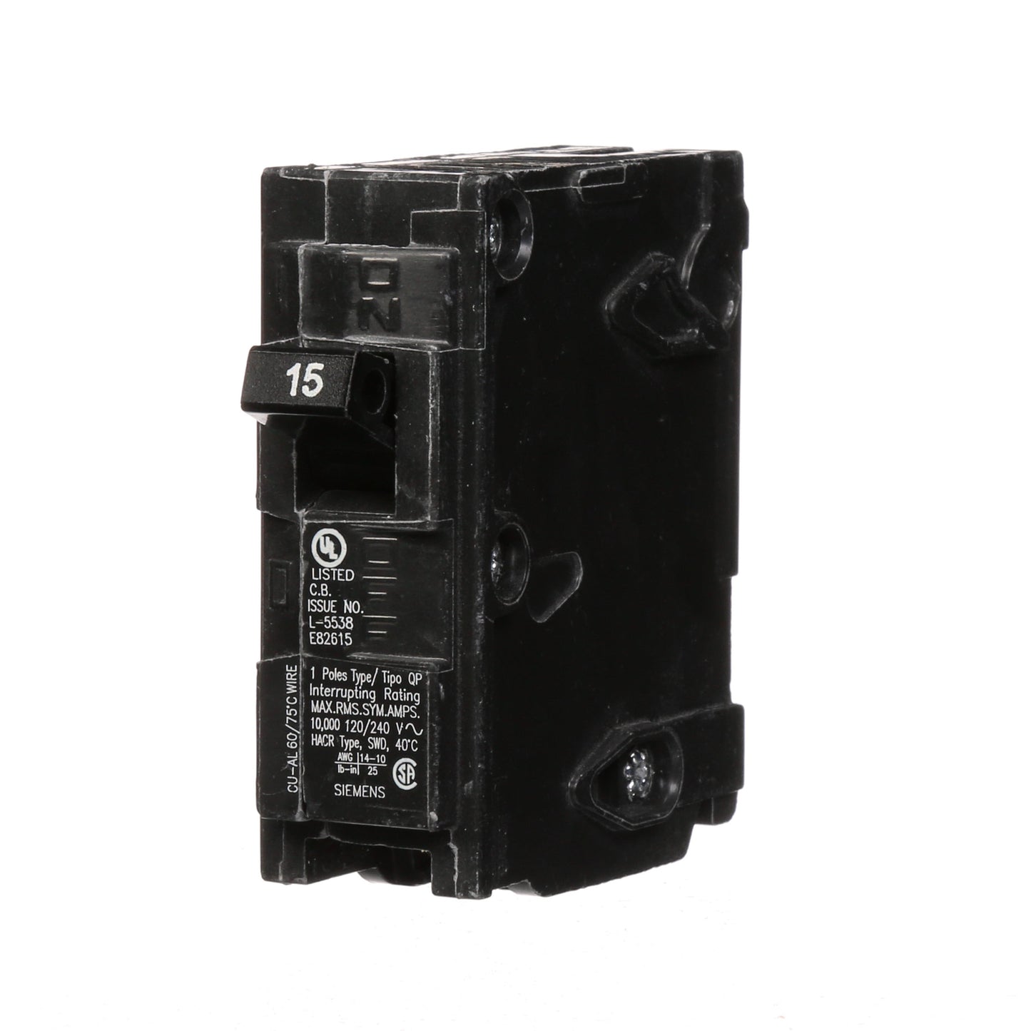 Siemens Q115 Circuit Breaker | 120VAC 15A 1P 10kA@120V Plug-In Q Series
