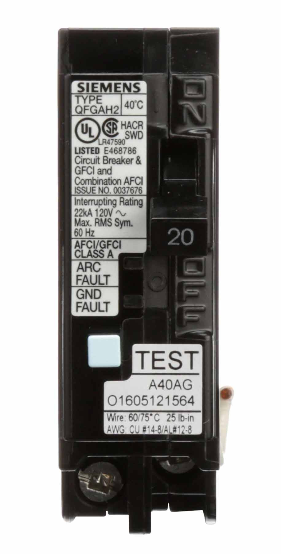 Siemens Q120DFH Circuit Breaker | Q Series QFGAH2 120V 20A