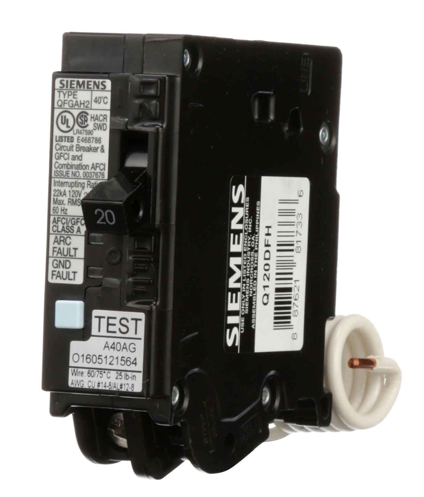 Siemens Q120DFH Circuit Breaker | Q Series QFGAH2 120V 20A