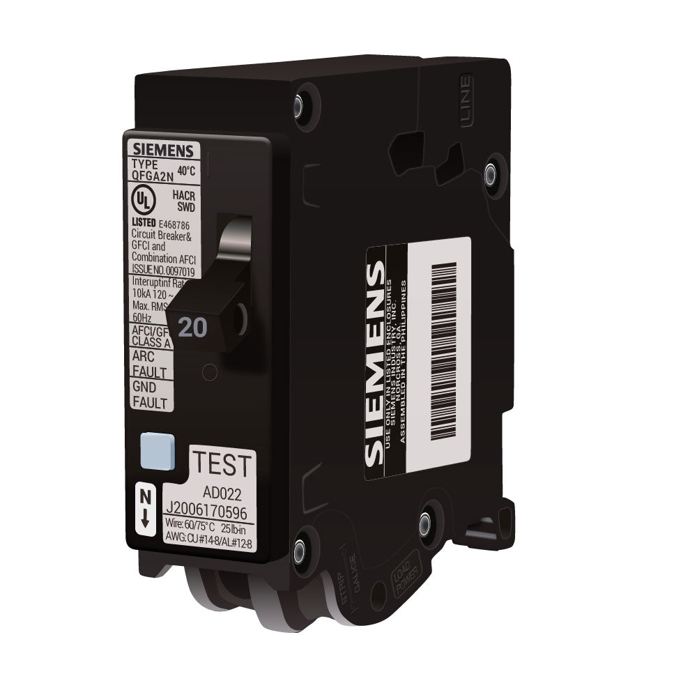Siemens Q120DFN Circuit Breaker | 120/240V 20A 1P 10kA@120V Plug-In Q Series