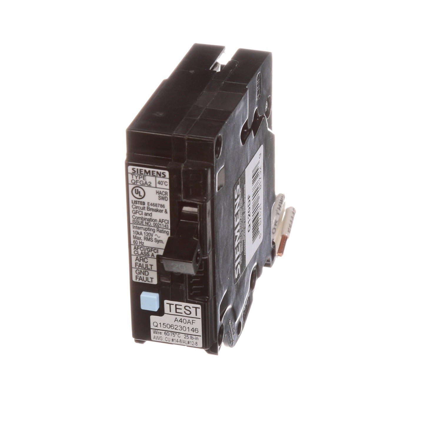 Siemens Q120DF Circuit Breaker | 120V 20A 1P 10kA@120V Plug-In Q Series