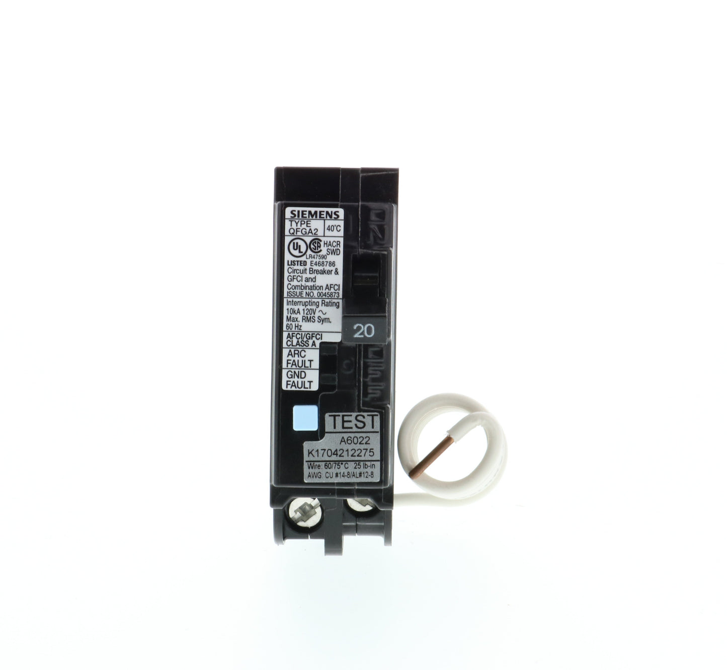 Siemens Q120DF Circuit Breaker | 120V 20A 1P 10kA@120V Plug-In Q Series