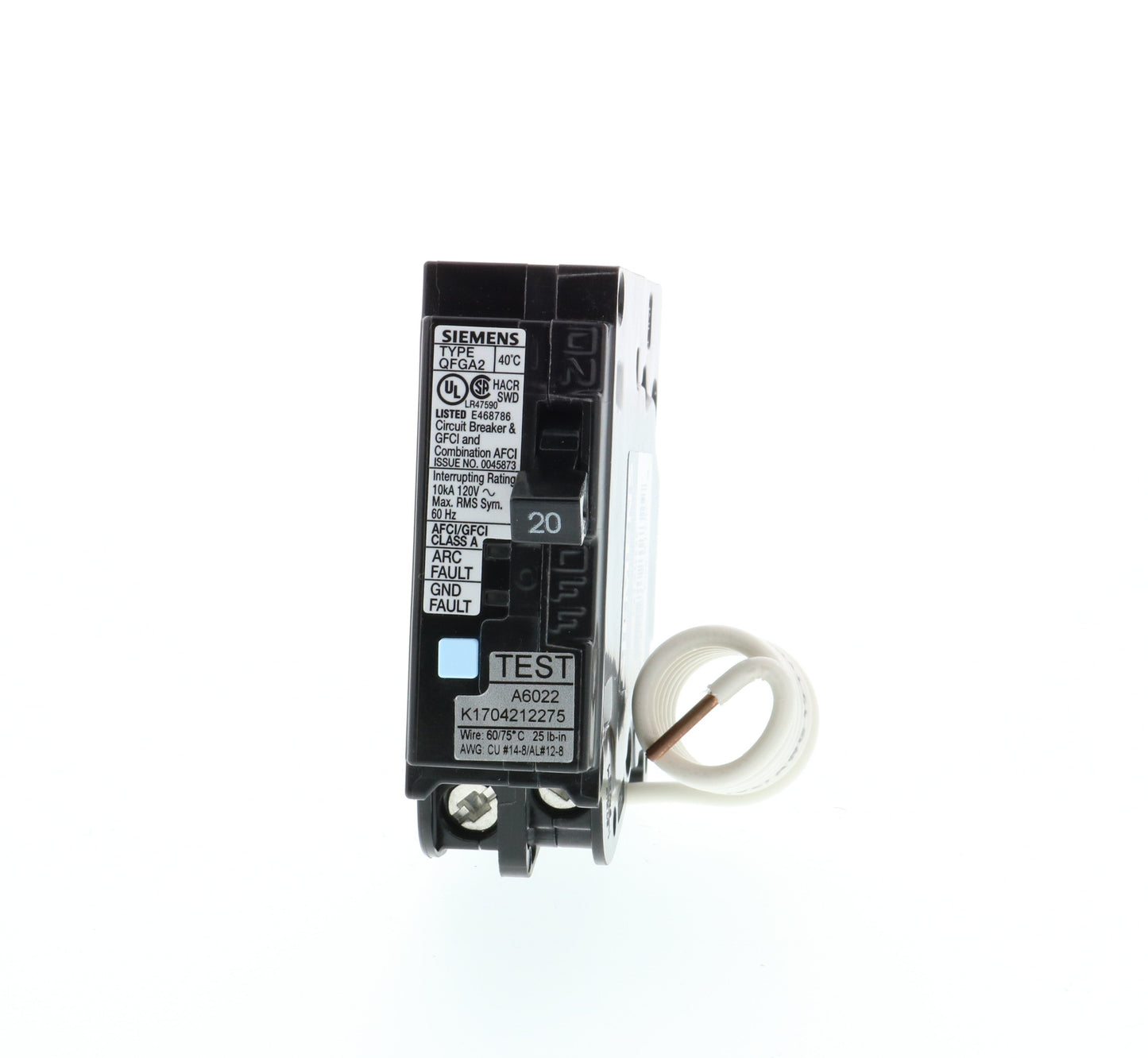 Siemens Q120DF Circuit Breaker | 120V 20A 1P 10kA@120V Plug-In Q Series