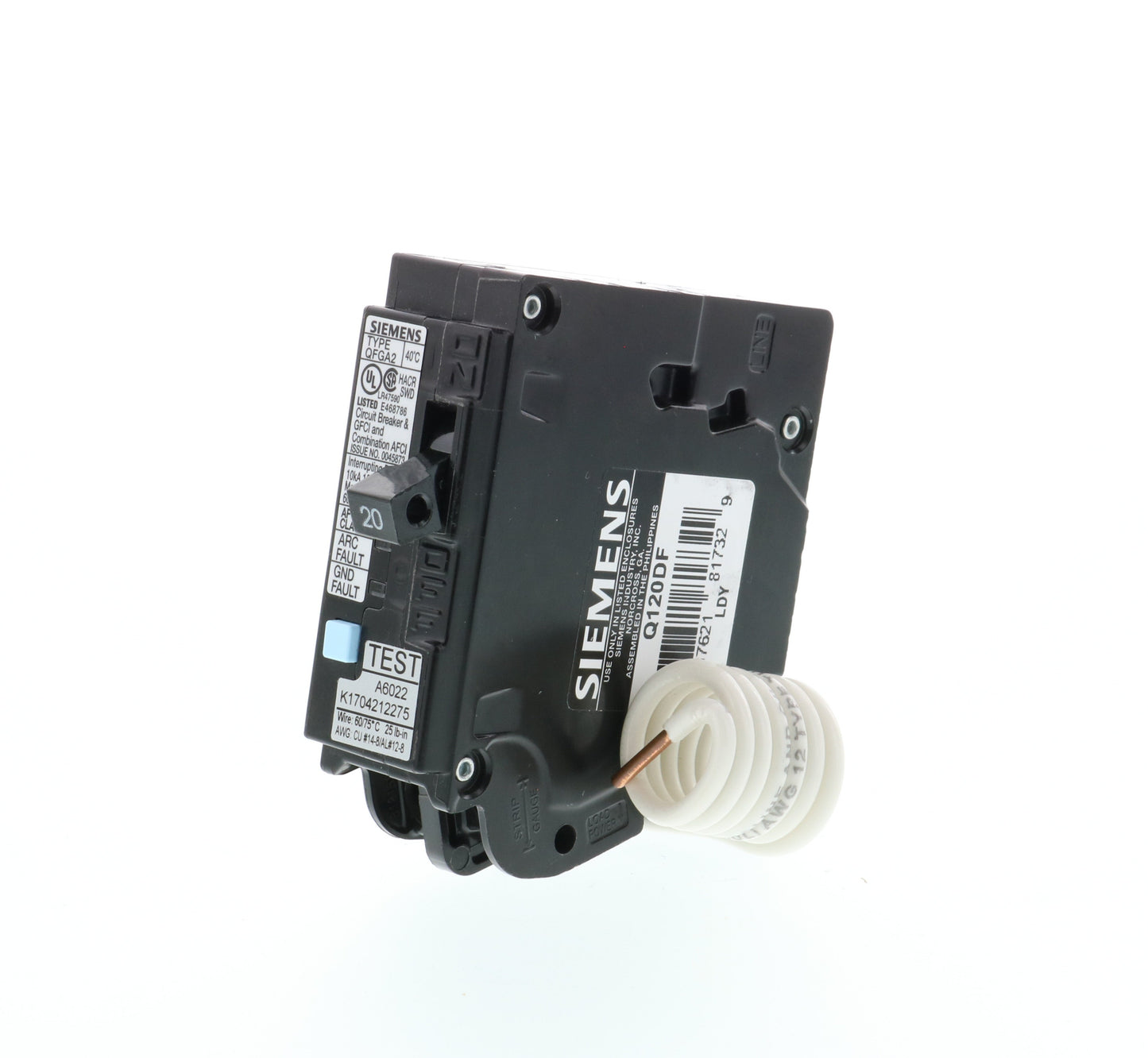 Siemens Q120DF Circuit Breaker | 120V 20A 1P 10kA@120V Plug-In Q Series