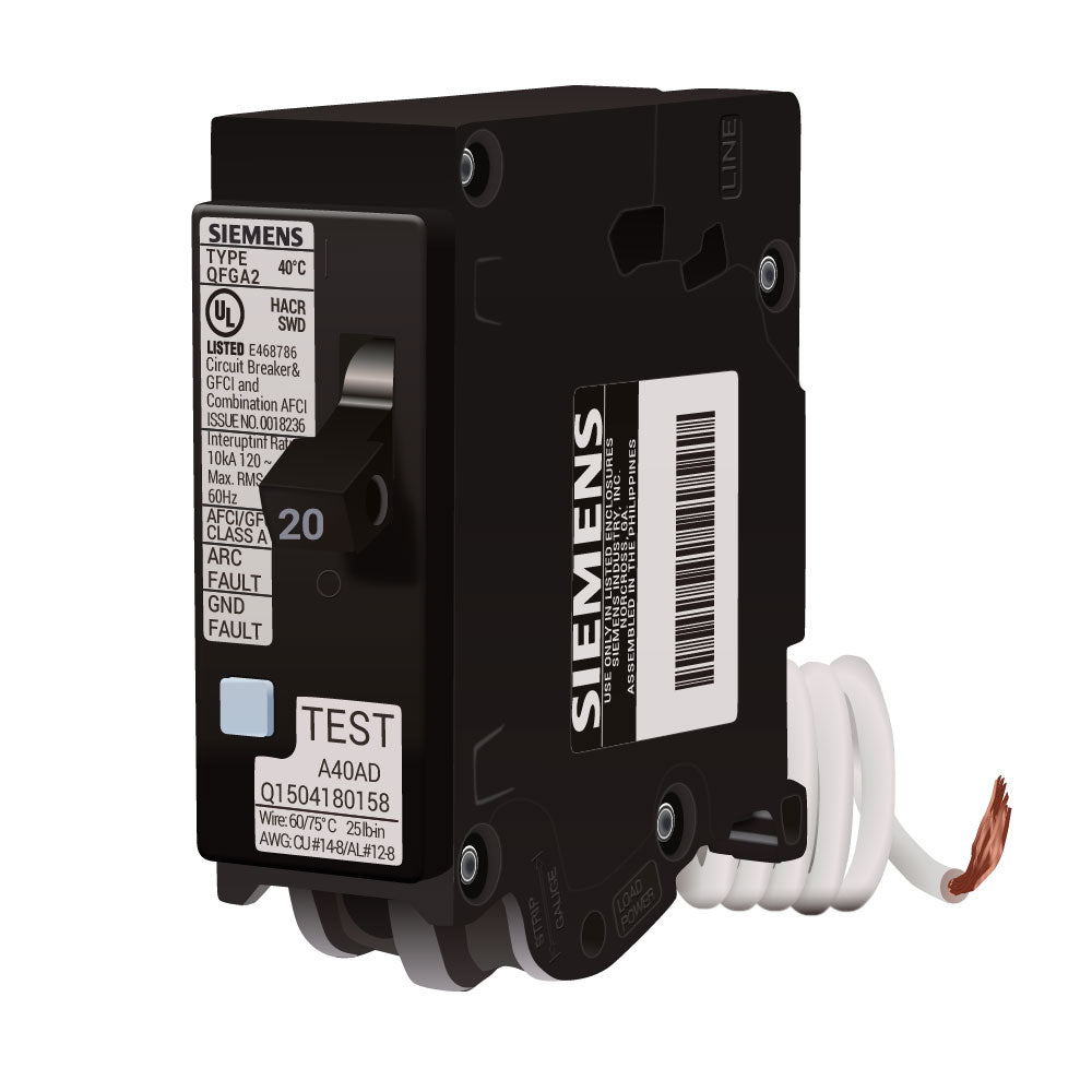 Siemens Q120DF Circuit Breaker | 120V 20A 1P 10kA@120V Plug-In Q Series