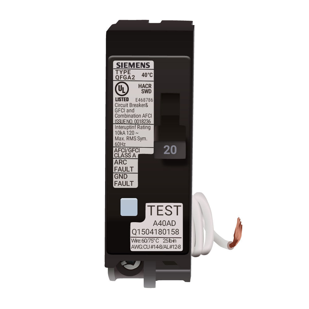 Siemens Q120DF Circuit Breaker | 120V 20A 1P 10kA@120V Plug-In Q Series