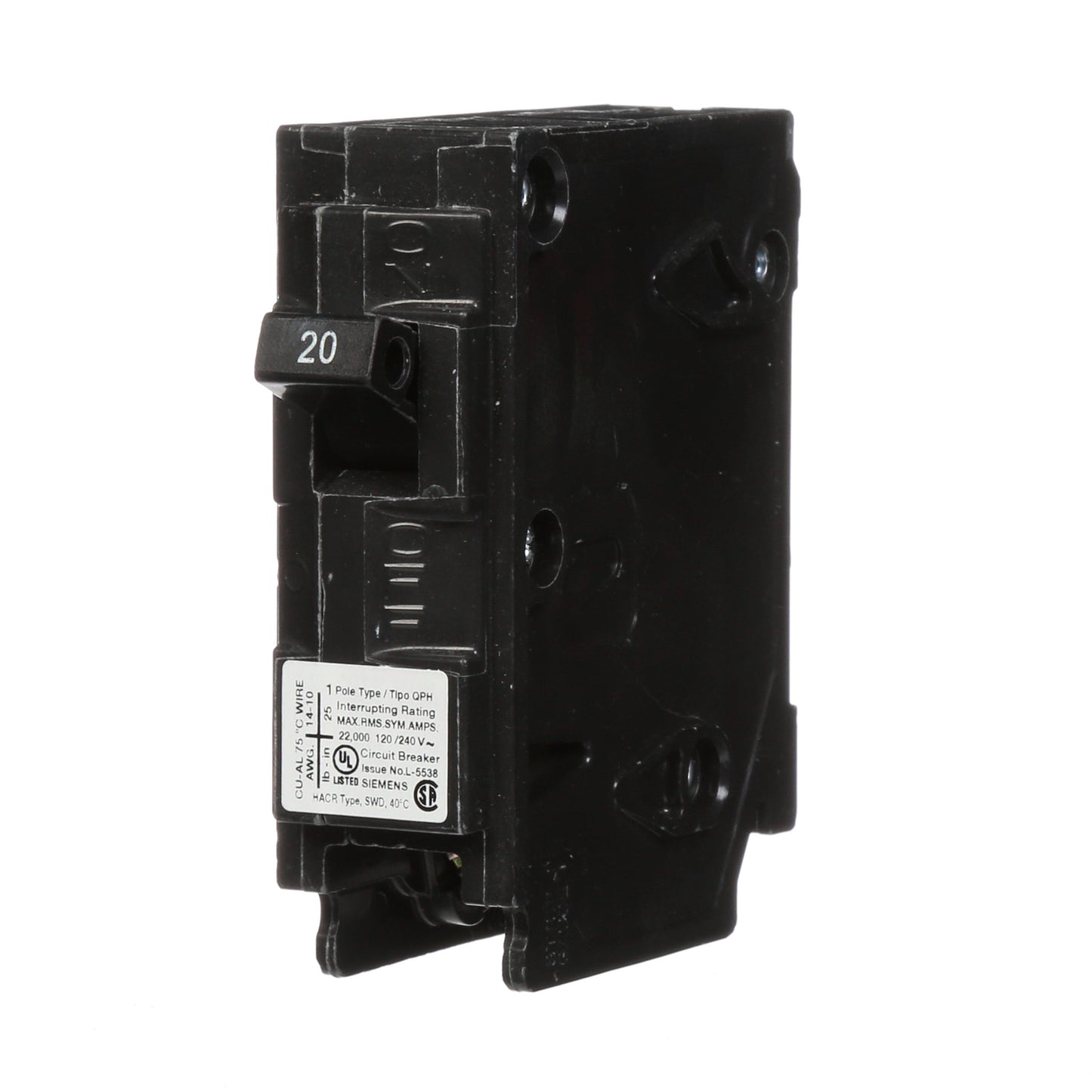 Siemens Q120H Circuit Breaker | 120V 20A 1P 22kA@120V Plug-In Q Series