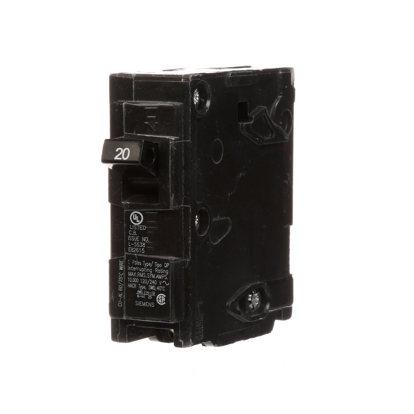 Siemens Q120 Circuit Breaker | 120VAC 20A 1P 10kA@120V Plug-In Q Series