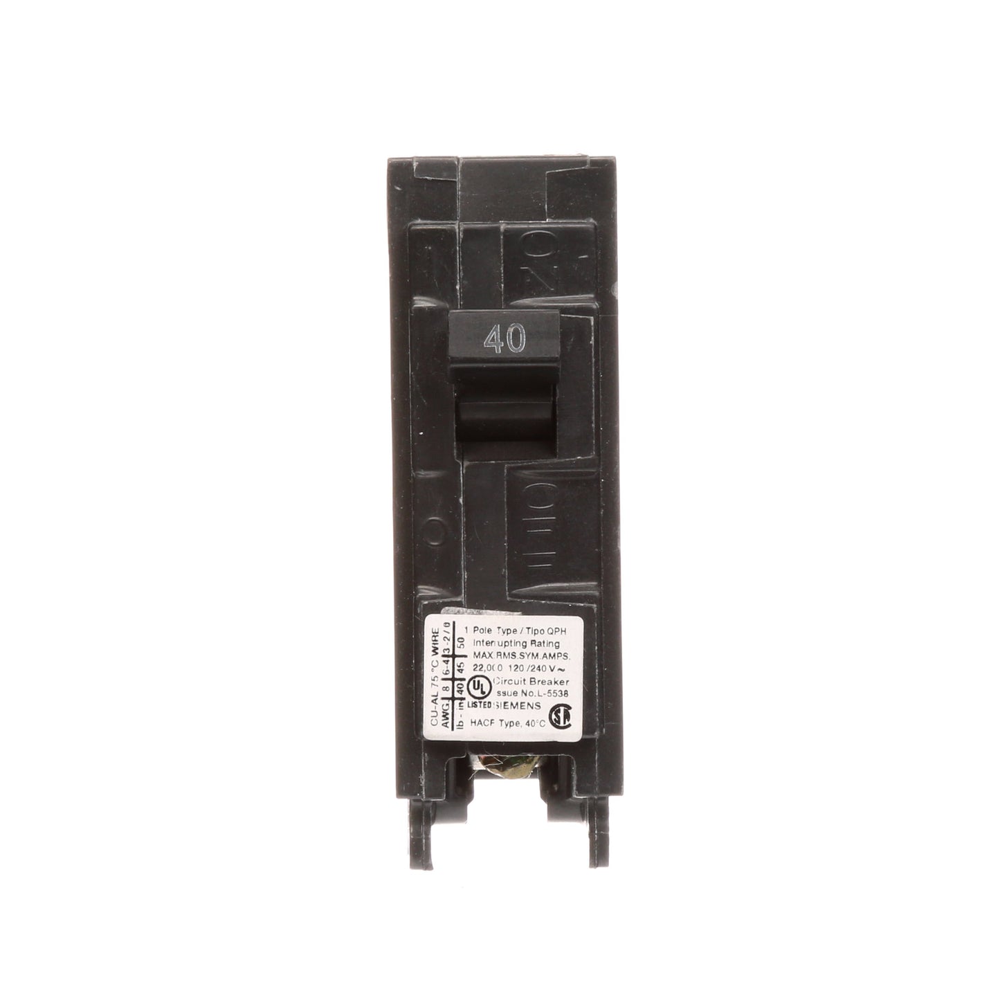 Siemens Q140H Circuit Breaker | 120V 40A 1P 22kA@120V Plug-In Q Series