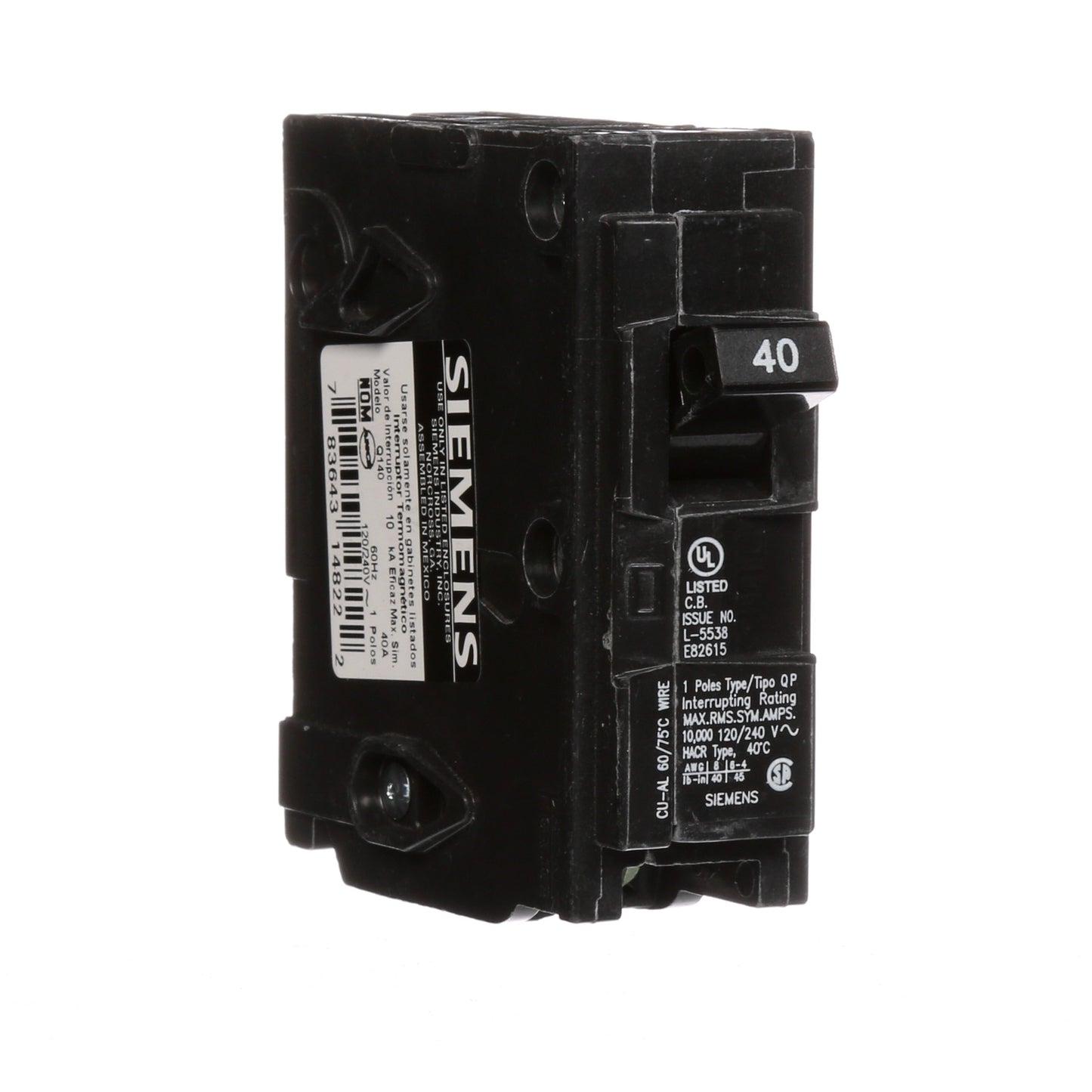 Siemens Q140 Circuit Breaker | 120VAC 40A 1P 10kA@120V Q Series