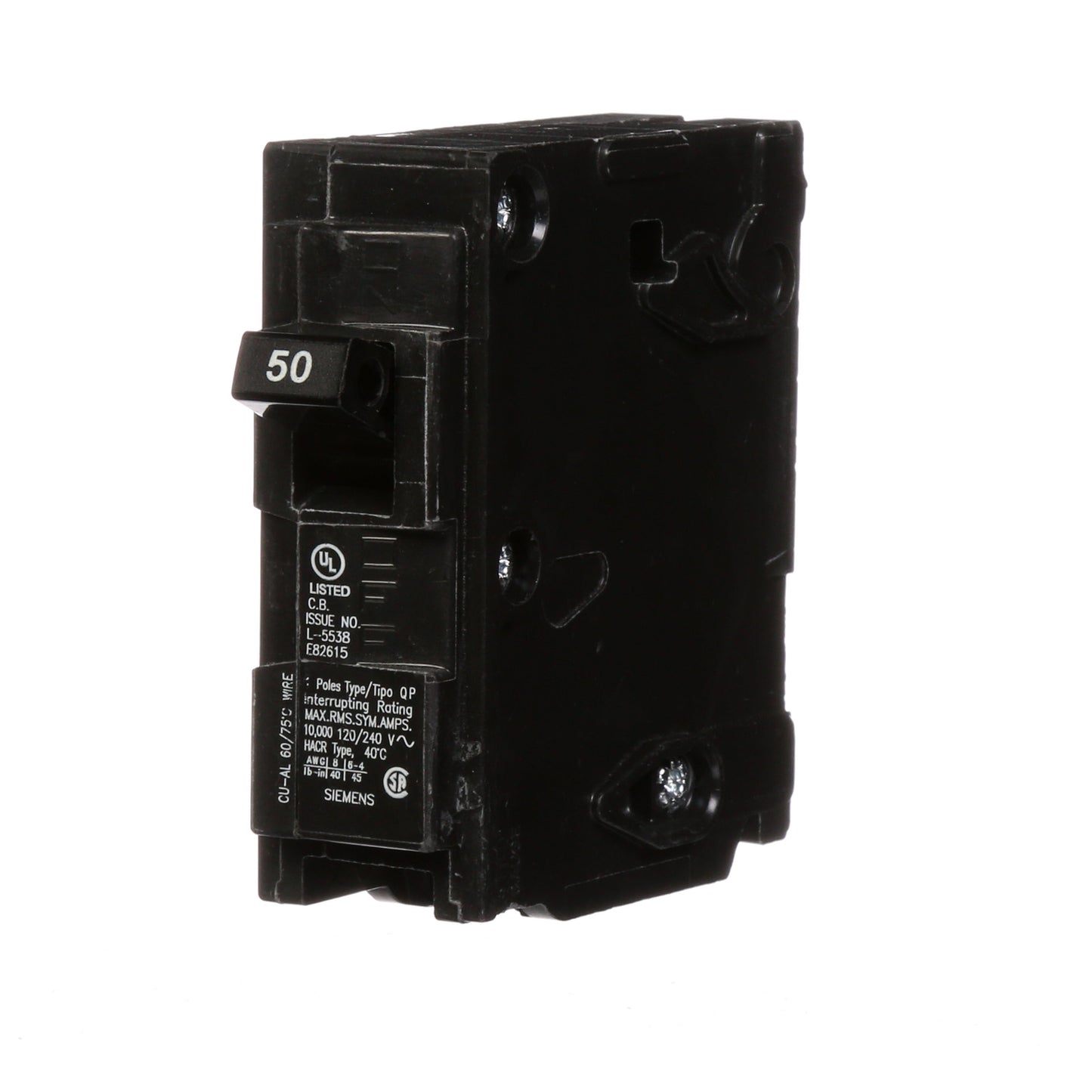 Siemens Q150 Circuit Breaker | 120VAC 50A 1P 10kA@120V Q Series