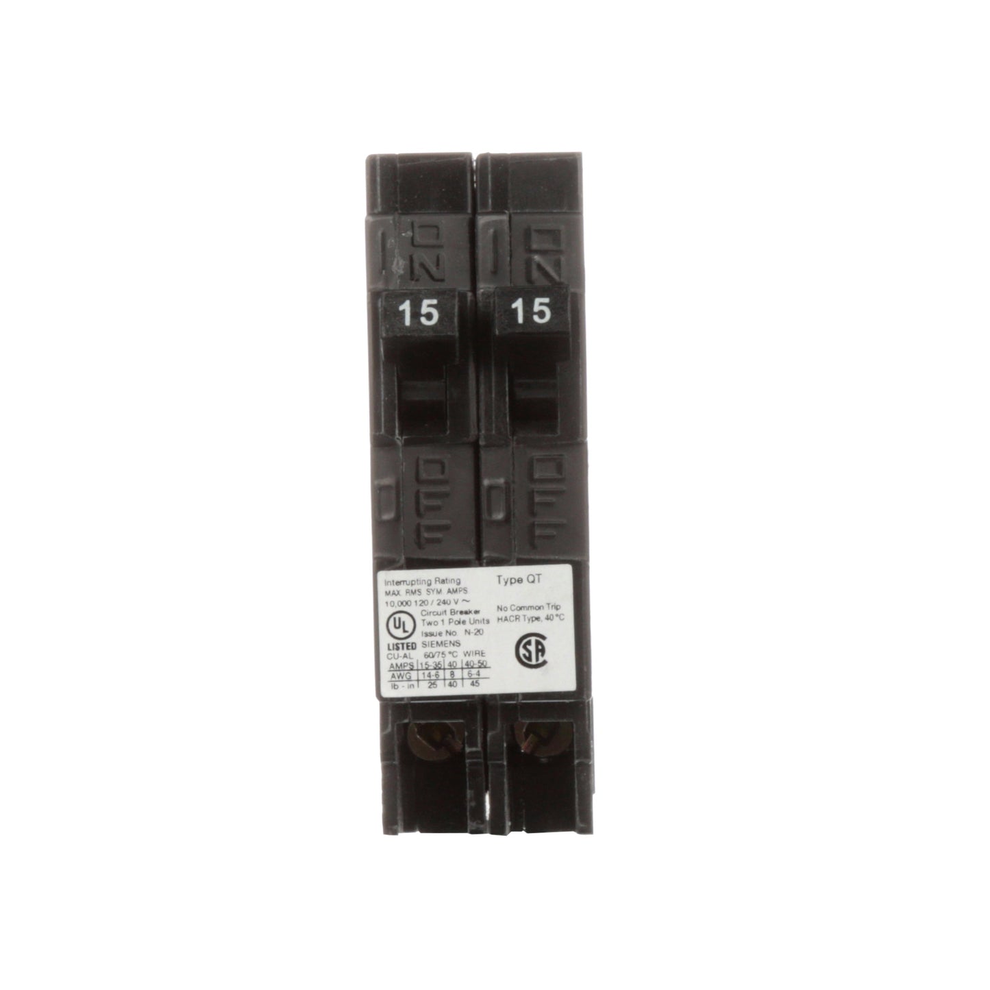 Siemens Q1515NC Circuit Breaker | 120V 15A 1P 10kA@240V Plug-In Q Series