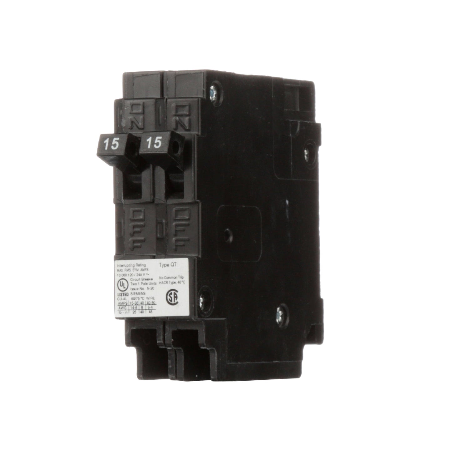 Siemens Q1515NC Circuit Breaker | 120V 15A 1P 10kA@240V Plug-In Q Series