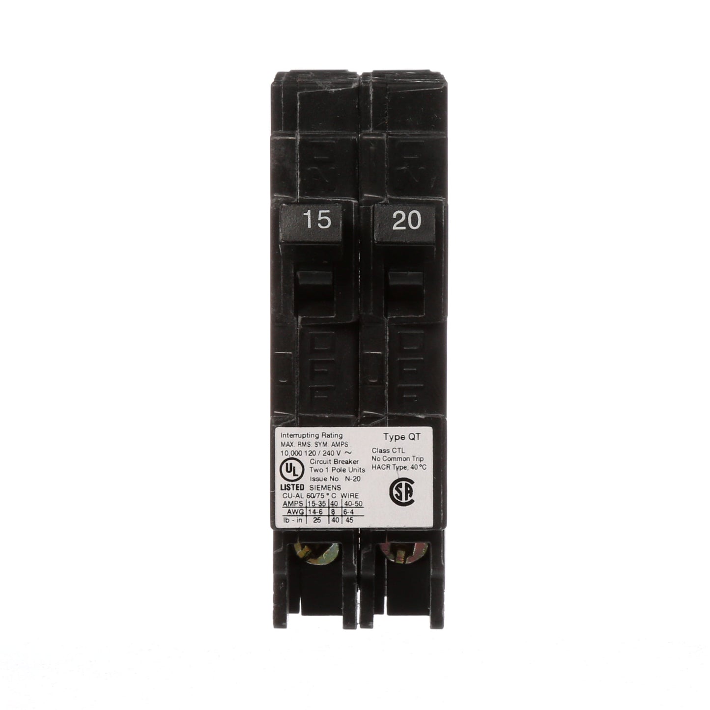 Siemens Q1520 Circuit Breaker | 120V 20A 1P Plug-In 10kA@240V Q Series