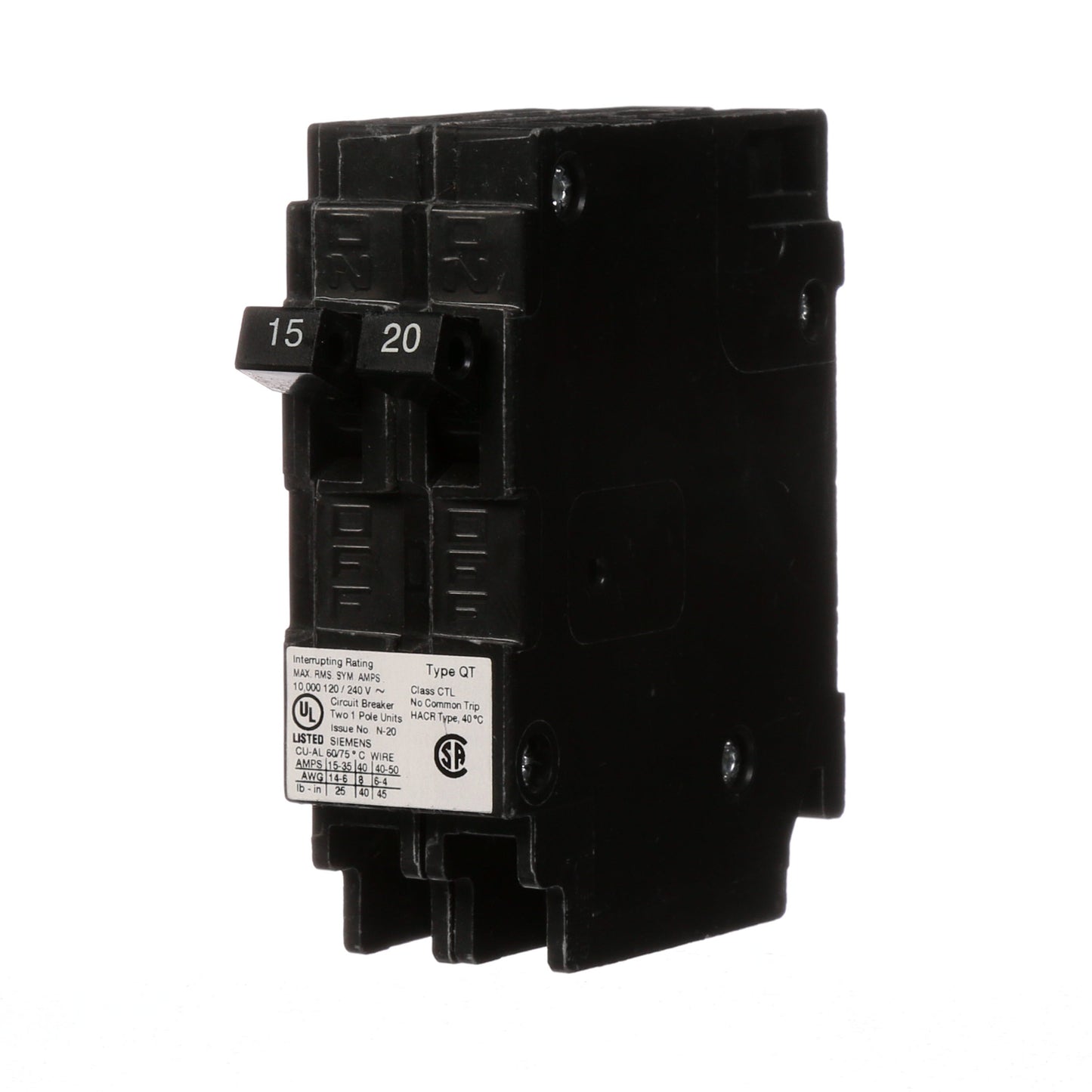 Siemens Q1520 Circuit Breaker | 120V 20A 1P Plug-In 10kA@240V Q Series