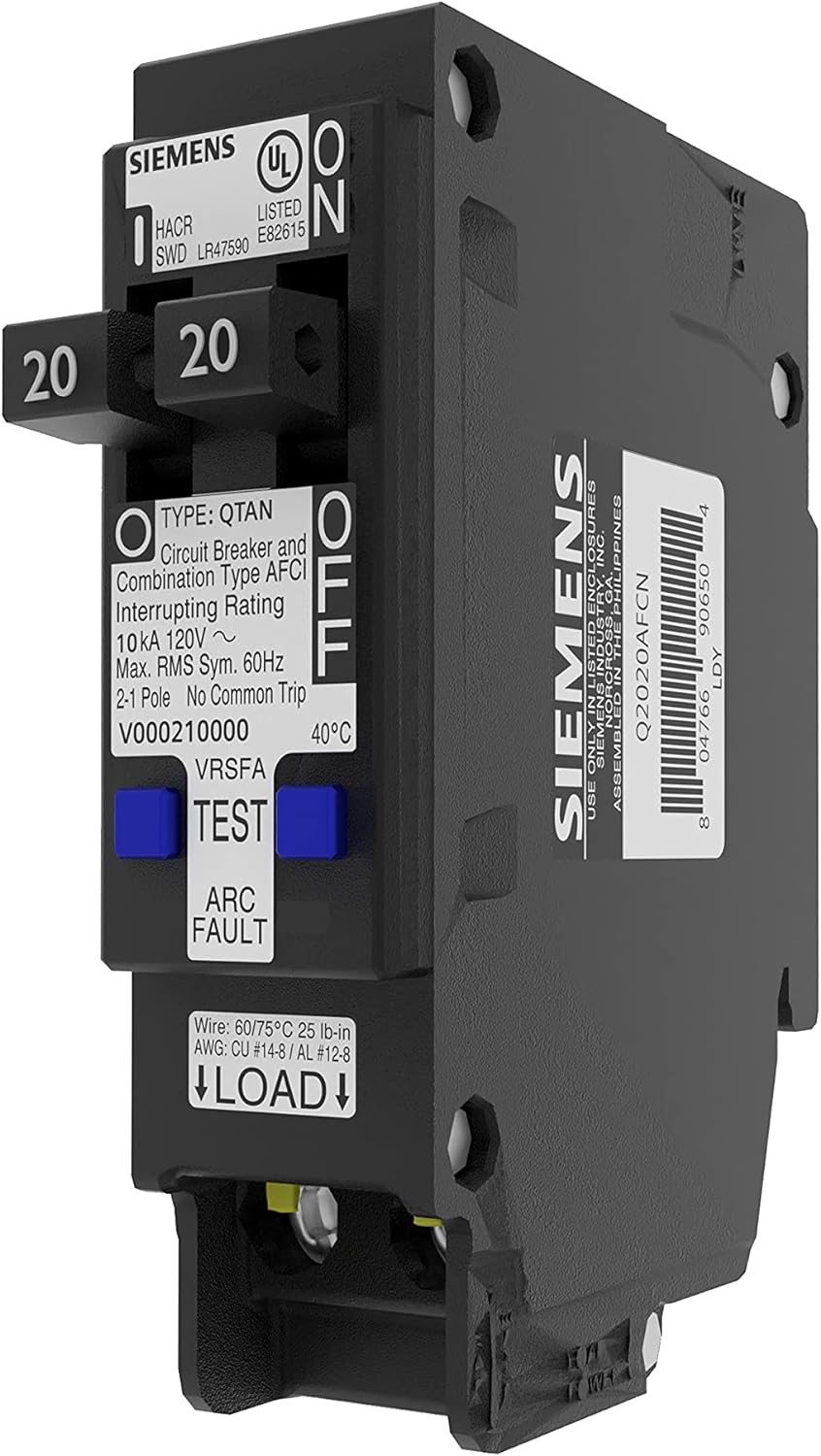 Q2020AFCN - Siemens Plug-In 120V 20A 1 pole circuit breaker 10kA@120V - Essential Electric Supply