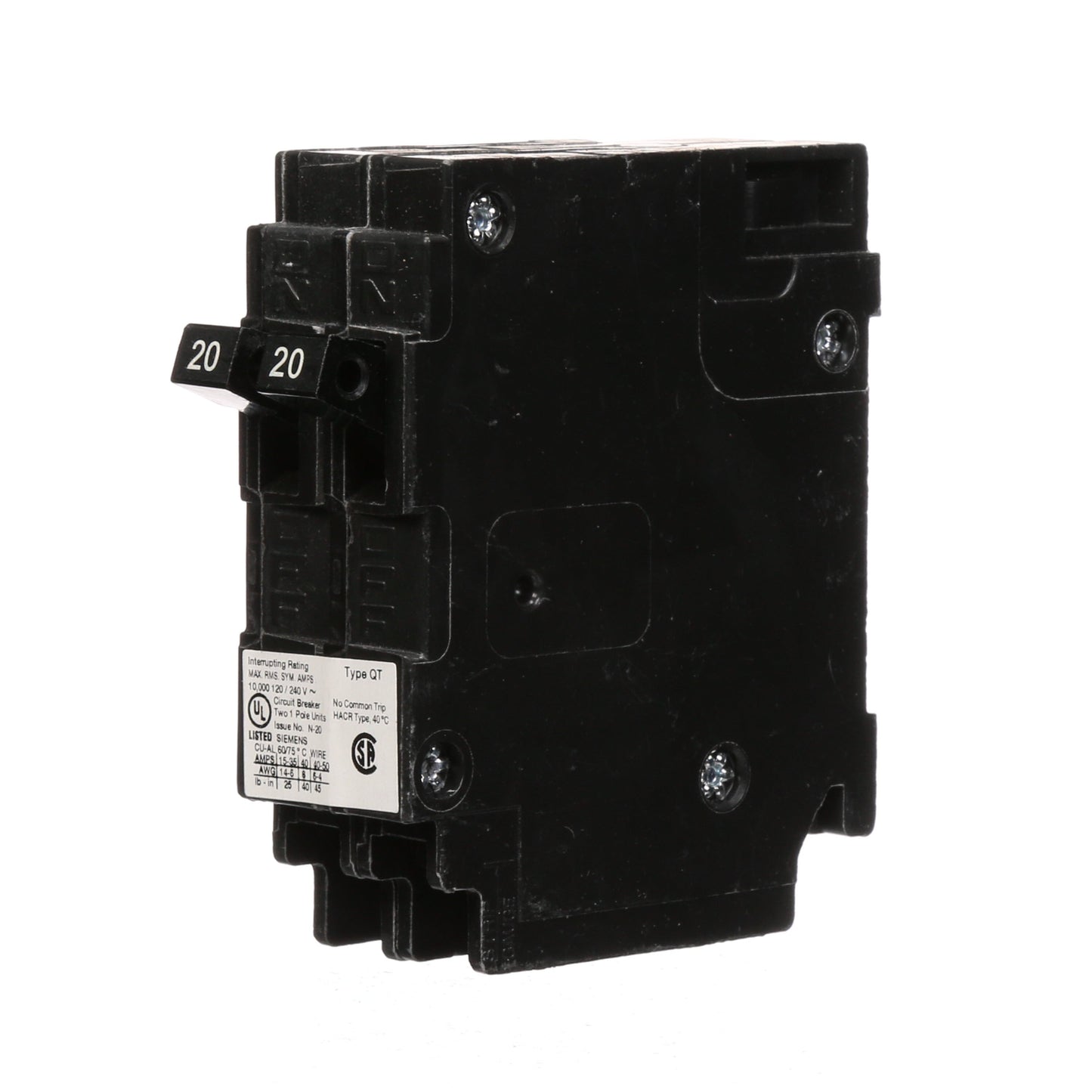 Siemens Q2020NC Circuit Breaker | 120/240V 20A 2P 10kA@240V Plug-In Q Series