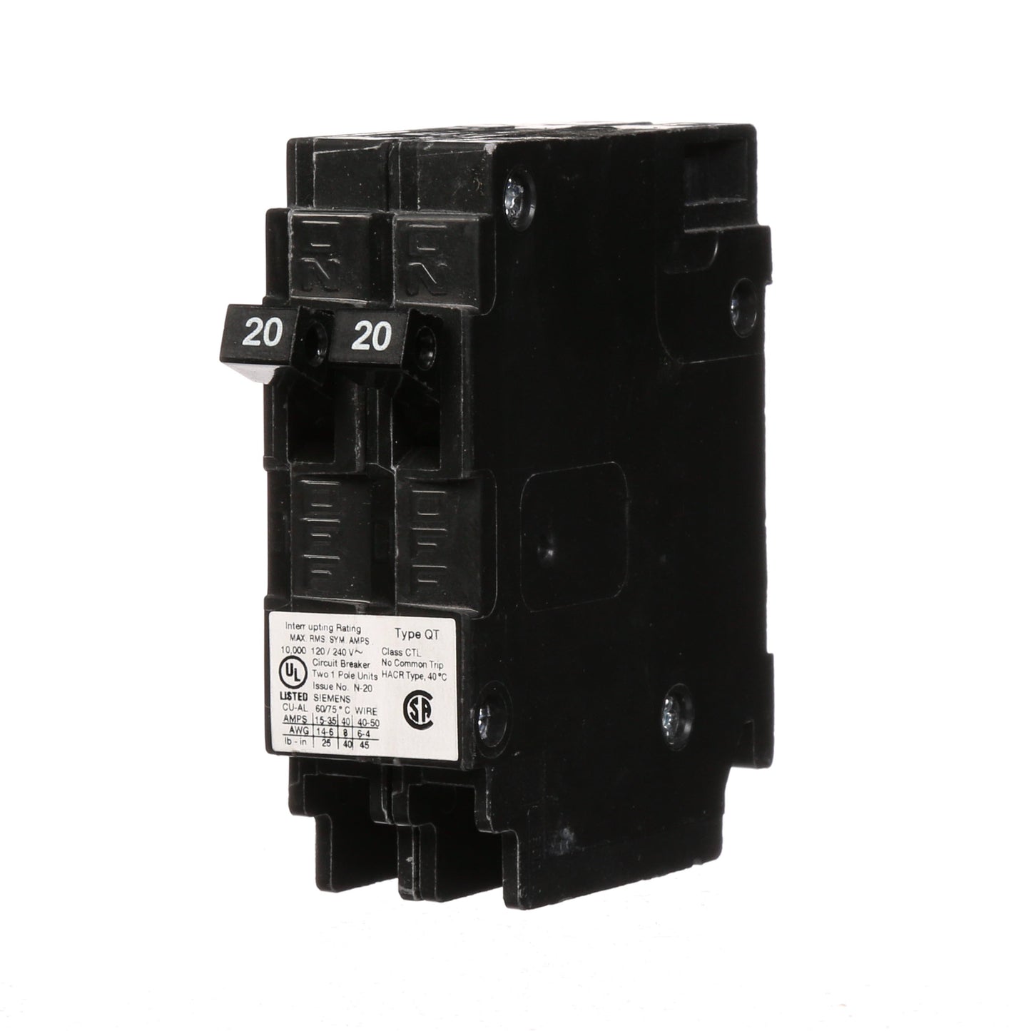 Siemens Q2020 Circuit Breaker | 120/240VAC 20A 2P 10kA@240V Plug-In Q Series