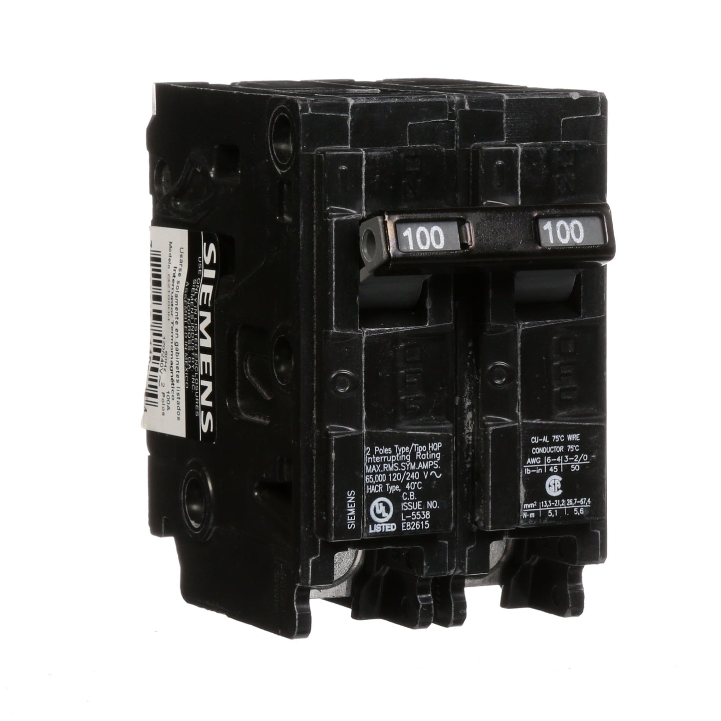 Siemens Q2100HH Circuit Breaker | 240V 100A 2P 65kA@240V Q Series