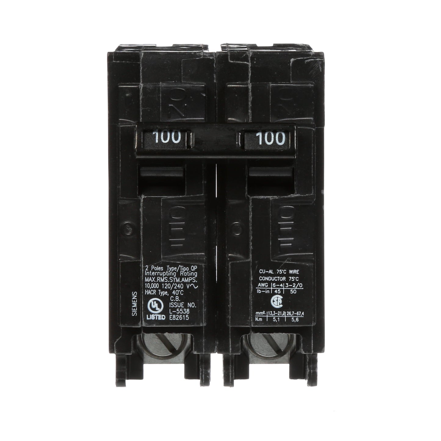 Siemens Q2100 Circuit Breaker | 120/240VAC 100A 2P 10kA@240V Q Series