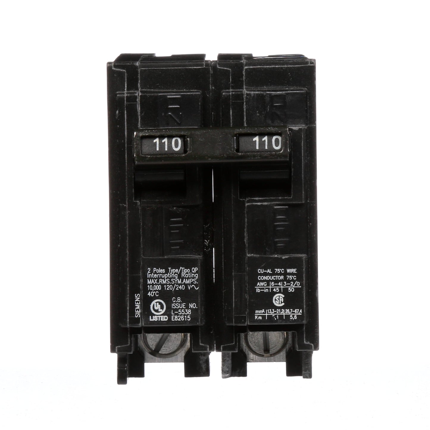 Siemens Q2110 Circuit Breaker | 240V 110A 2 Pole 10kA@240V Plug-In Q Series