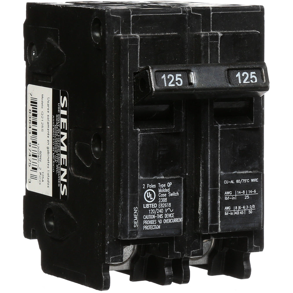 Siemens Q2125S Circuit Breaker Load Center