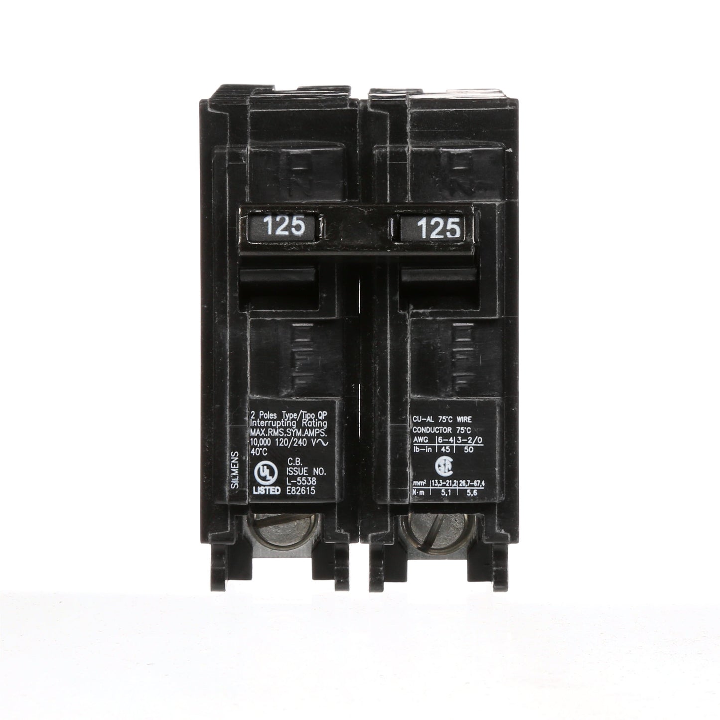 Siemens Q2125 Circuit Breaker | 120/240VAC 125A 2P 10kA@240V Plug-In Q Series