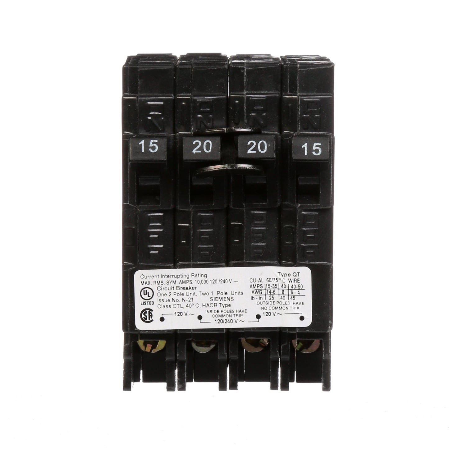 Siemens Q21520CT Circuit Breaker | 240V 20A 2P 10kA@240V Plug-In Q Series