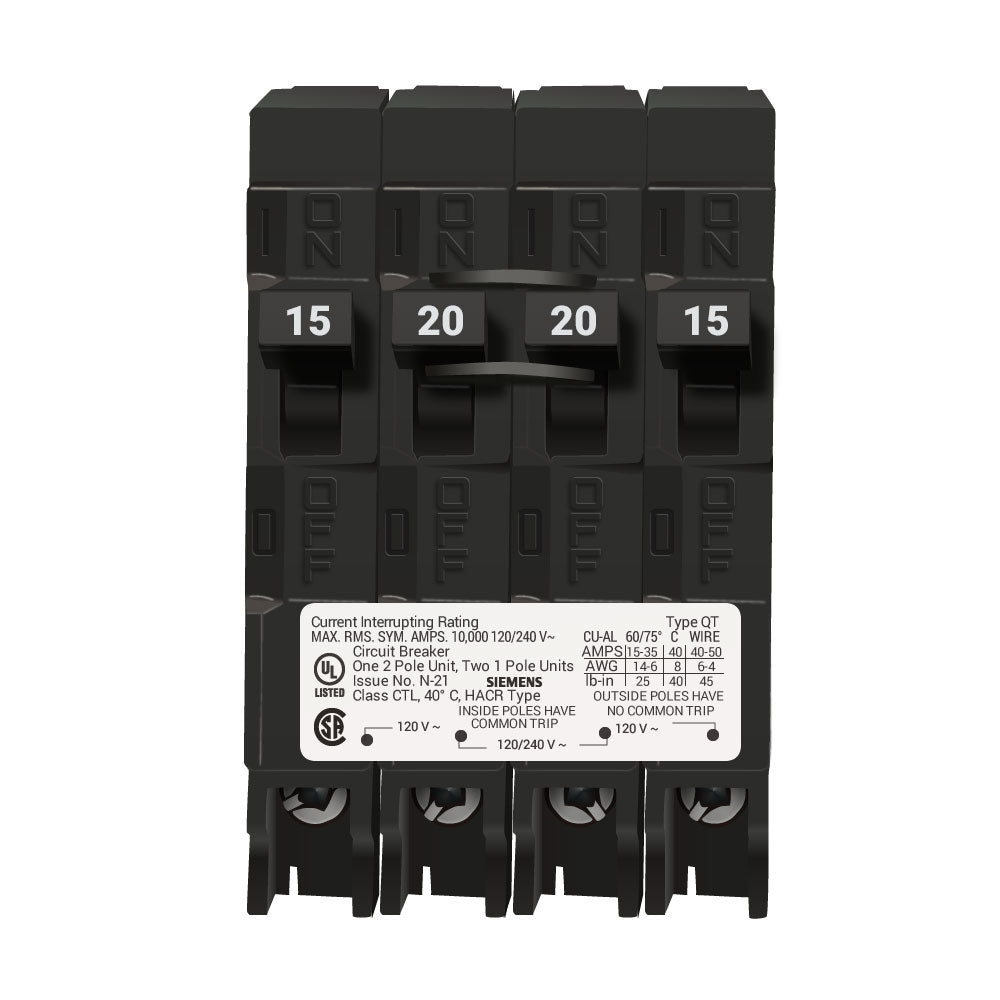Siemens Q21520CT Circuit Breaker | 240V 20A 2P 10kA@240V Plug-In Q Series