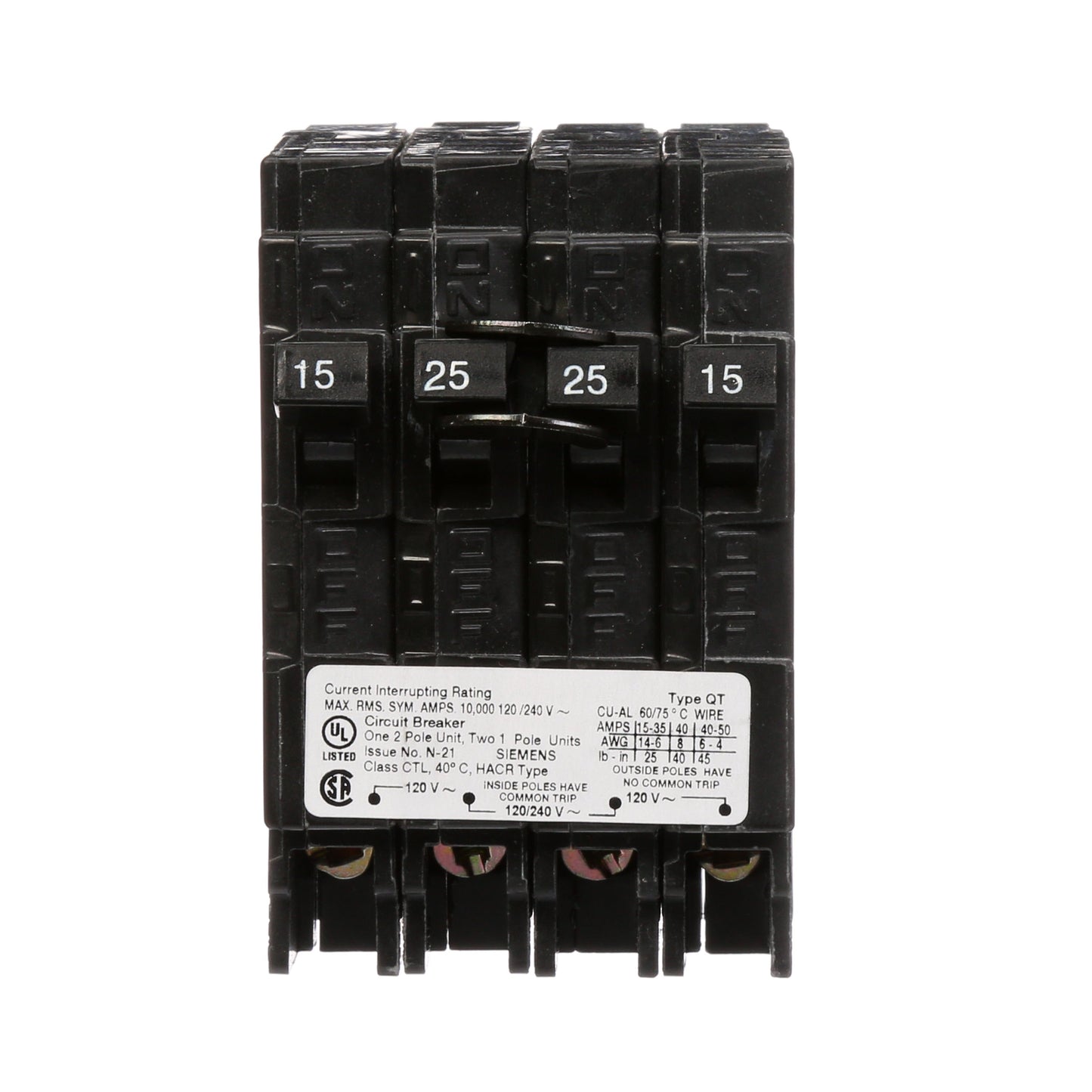 Siemens Q21525CT Circuit Breaker | 240V 25A 2P 10kA@240V Plug-In Q Series