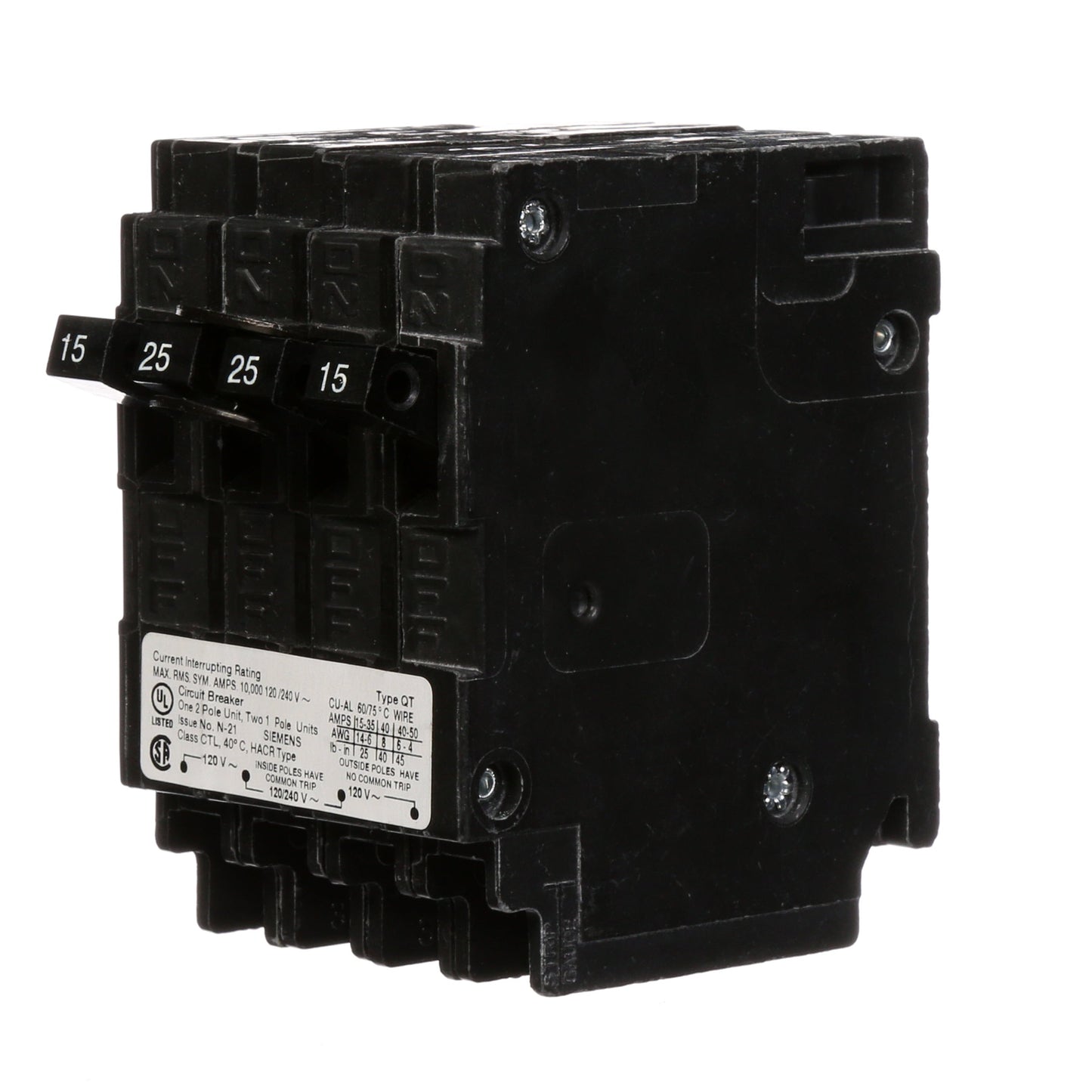 Siemens Q21525CT Circuit Breaker | 240V 25A 2P 10kA@240V Plug-In Q Series