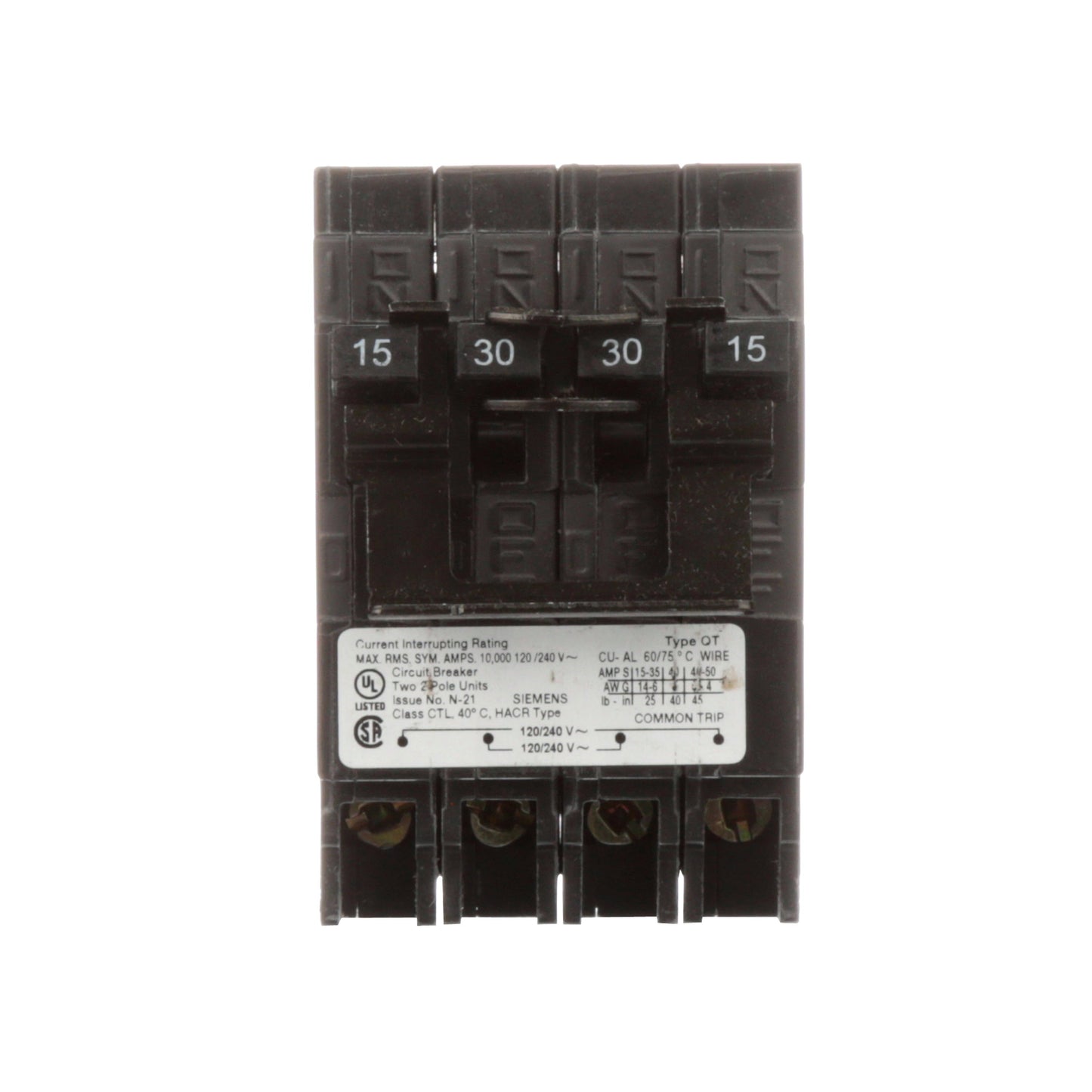 Siemens Q21530CT2 Circuit Breaker | 240V 30A 2P 10kA@240V Plug-In Q Series